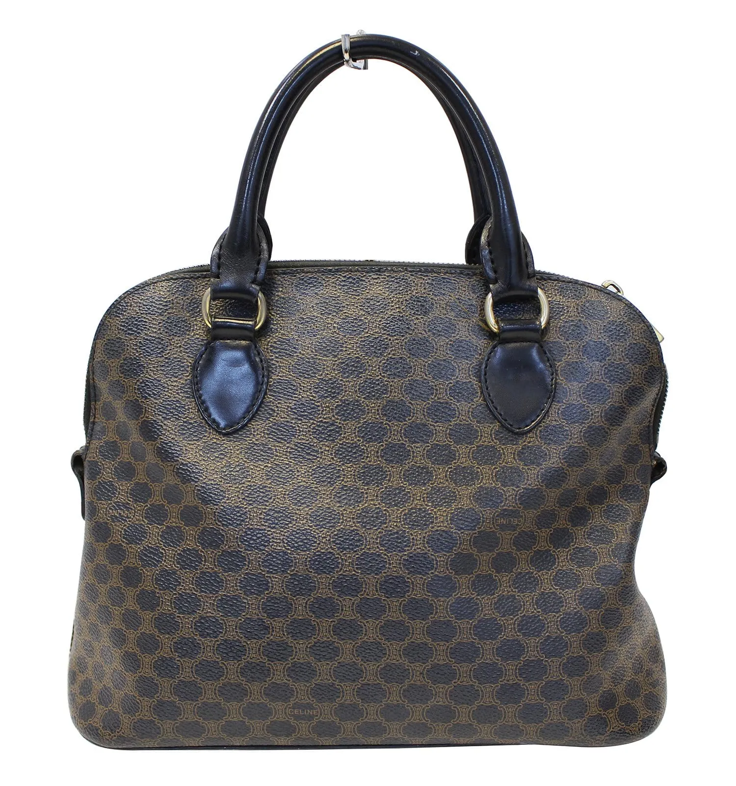 CELINE Macadam Pattern PVC Leather Black Satchel Bag