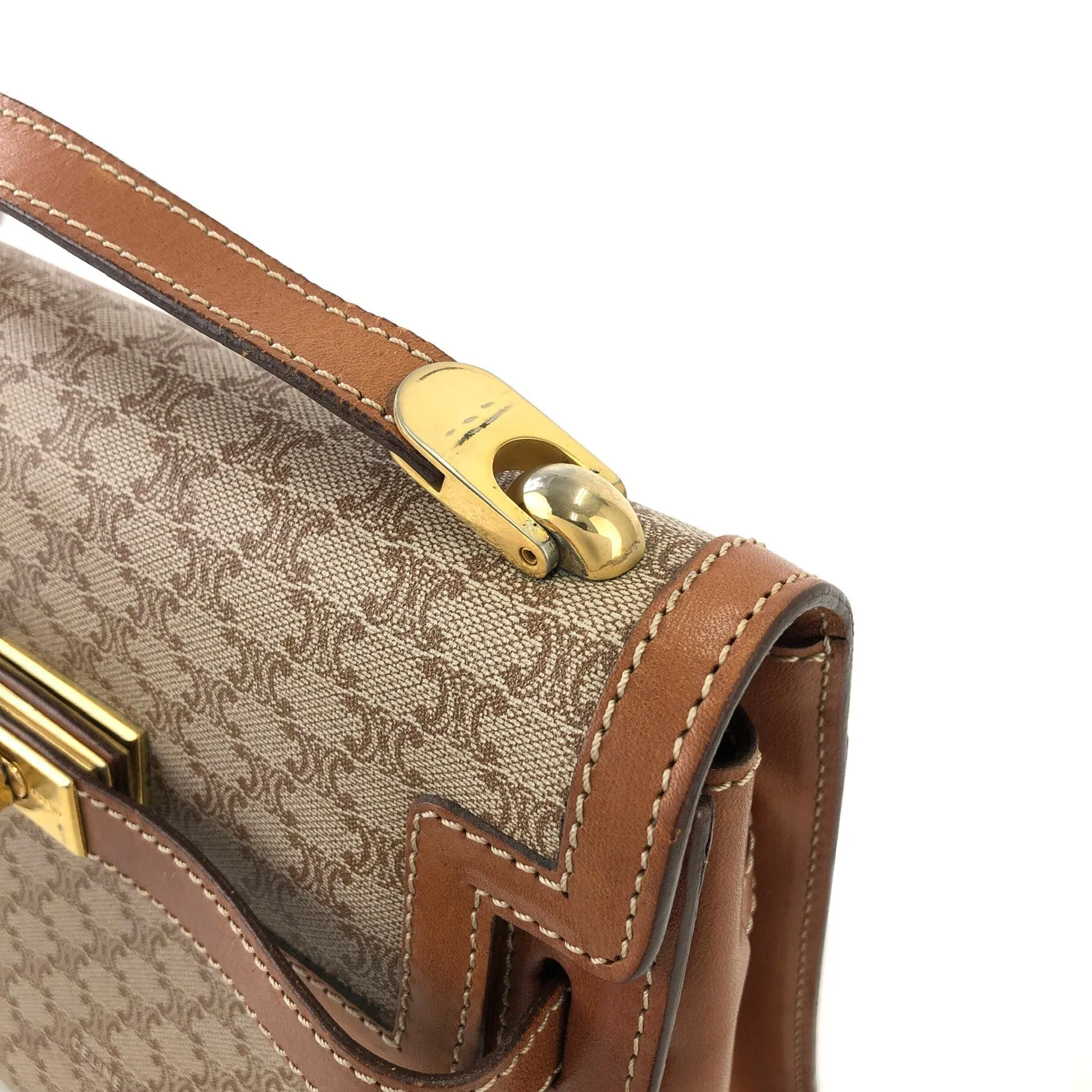 CELINE Macadam Turn lock Crossbody Shoulder bag Beige Vintage Old CELINE pm76z3