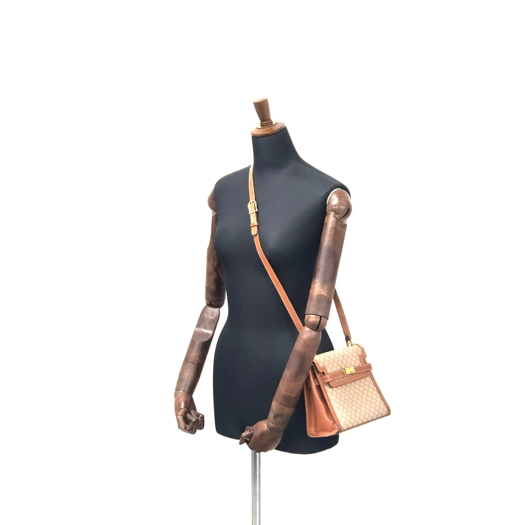 CELINE Macadam Turn lock Crossbody Shoulder bag Beige Vintage Old CELINE pm76z3
