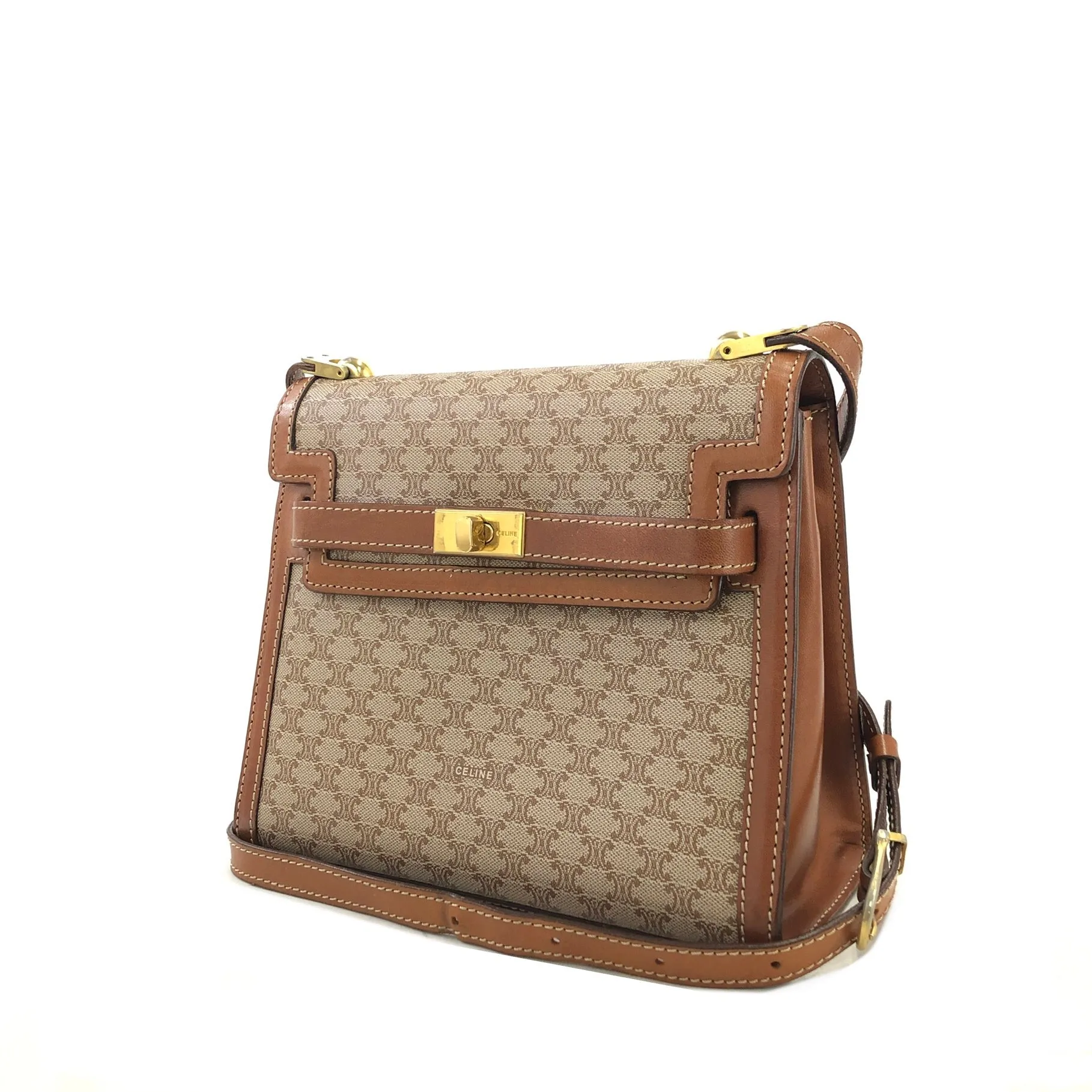CELINE Macadam Turn lock Crossbody Shoulder bag Beige Vintage Old CELINE pm76z3