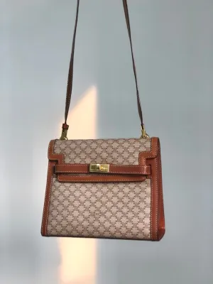 CELINE Macadam Turn lock Crossbody Shoulder bag Beige Vintage Old CELINE pm76z3