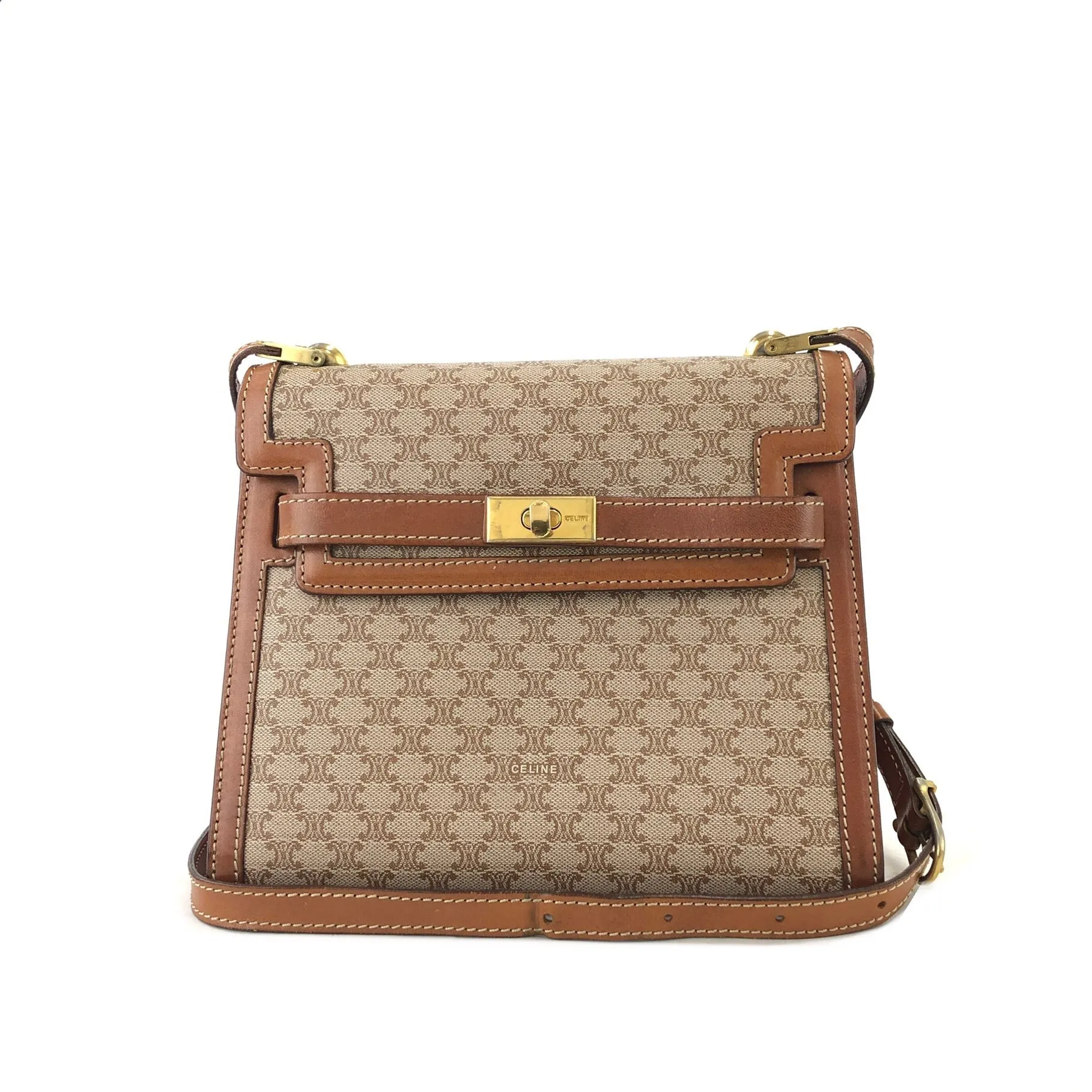 CELINE Macadam Turn lock Crossbody Shoulder bag Beige Vintage Old CELINE pm76z3