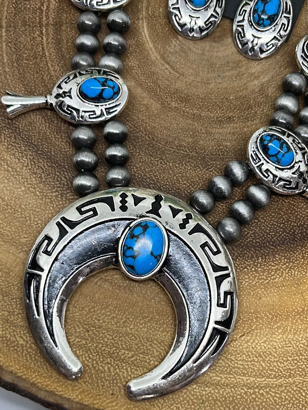 Cemani Fashion Navajo Blossom Necklace & Earrings With Shading - Turquoise