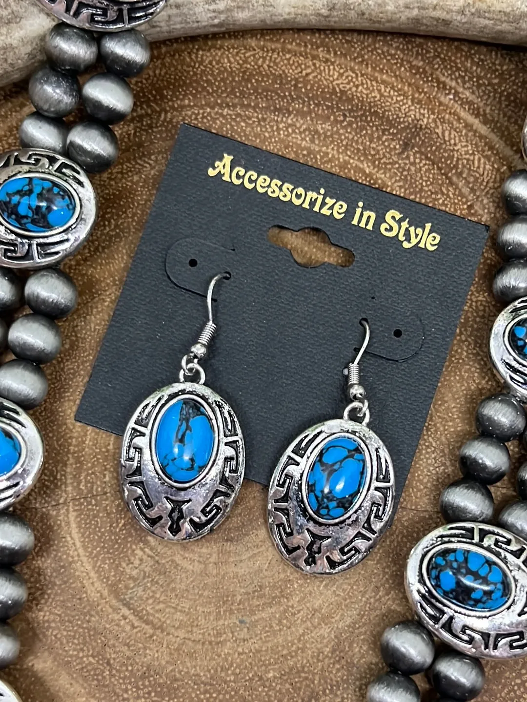 Cemani Fashion Navajo Blossom Necklace & Earrings With Shading - Turquoise