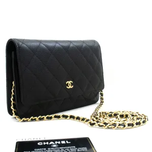 CHANEL Caviar Wallet On Chain WOC Black Shoulder Bag Crossbody n30