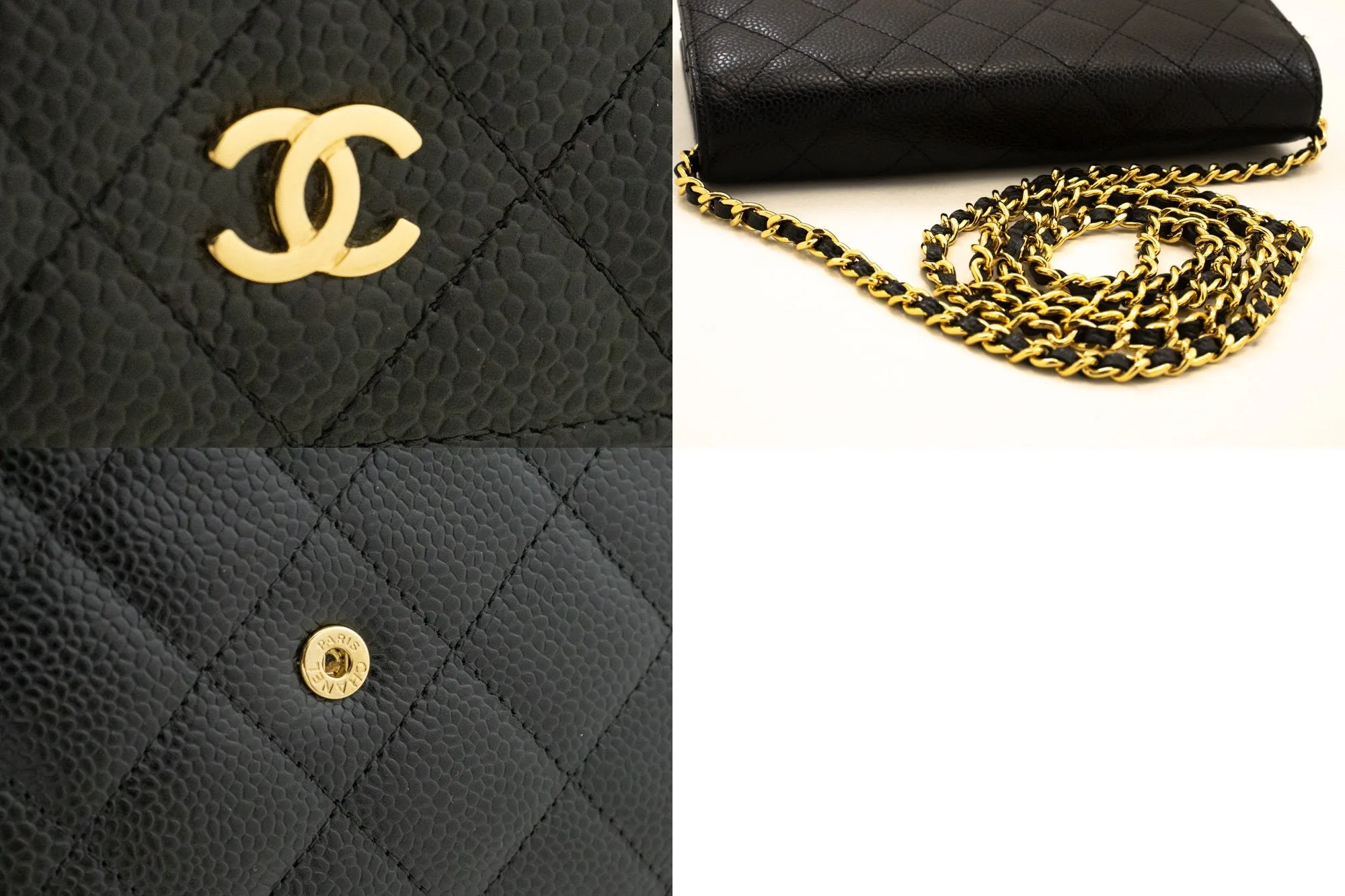 CHANEL Caviar Wallet On Chain WOC Black Shoulder Bag Crossbody n30