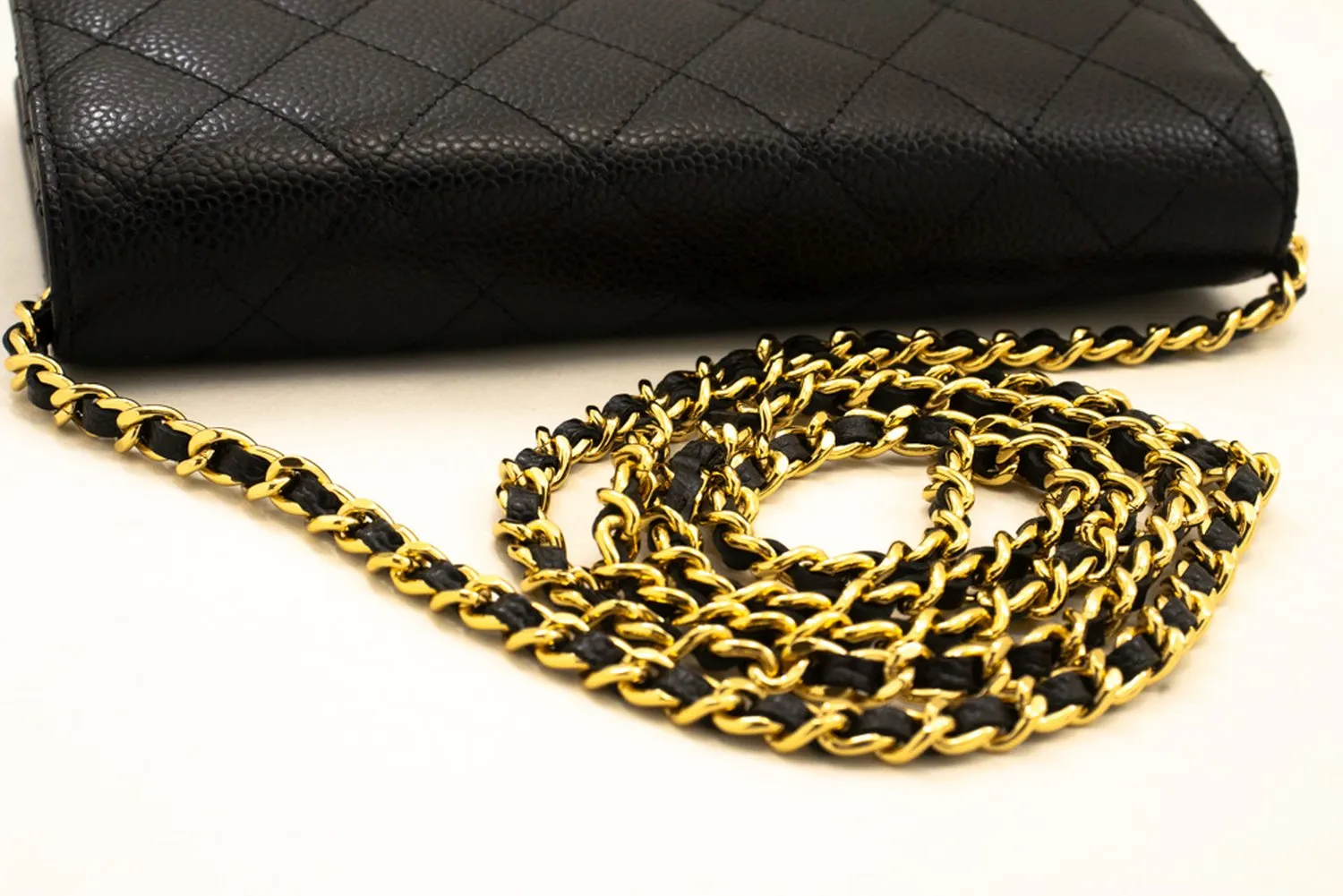 CHANEL Caviar Wallet On Chain WOC Black Shoulder Bag Crossbody n30