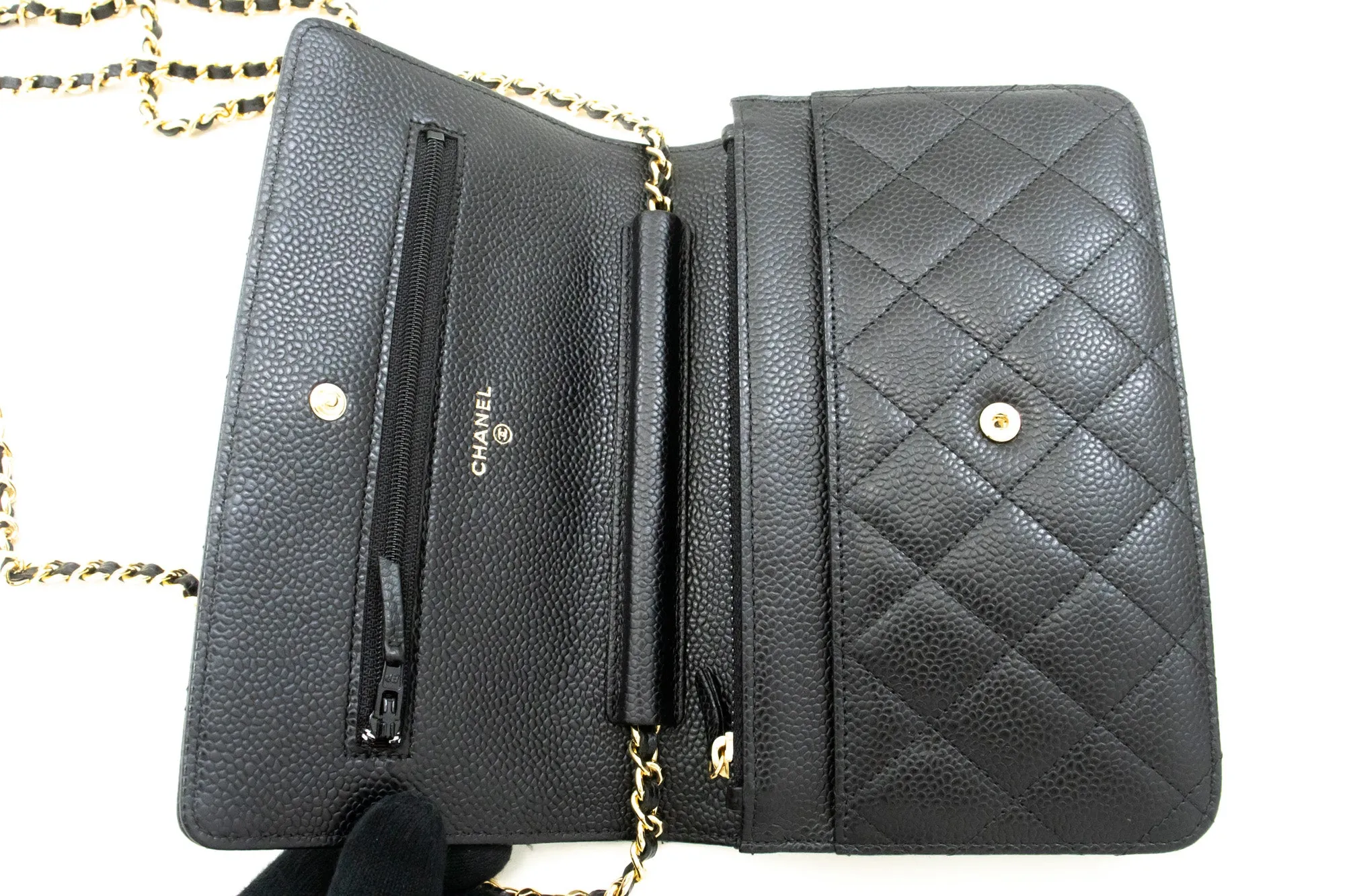 CHANEL Caviar Wallet On Chain WOC Black Shoulder Bag Crossbody n30