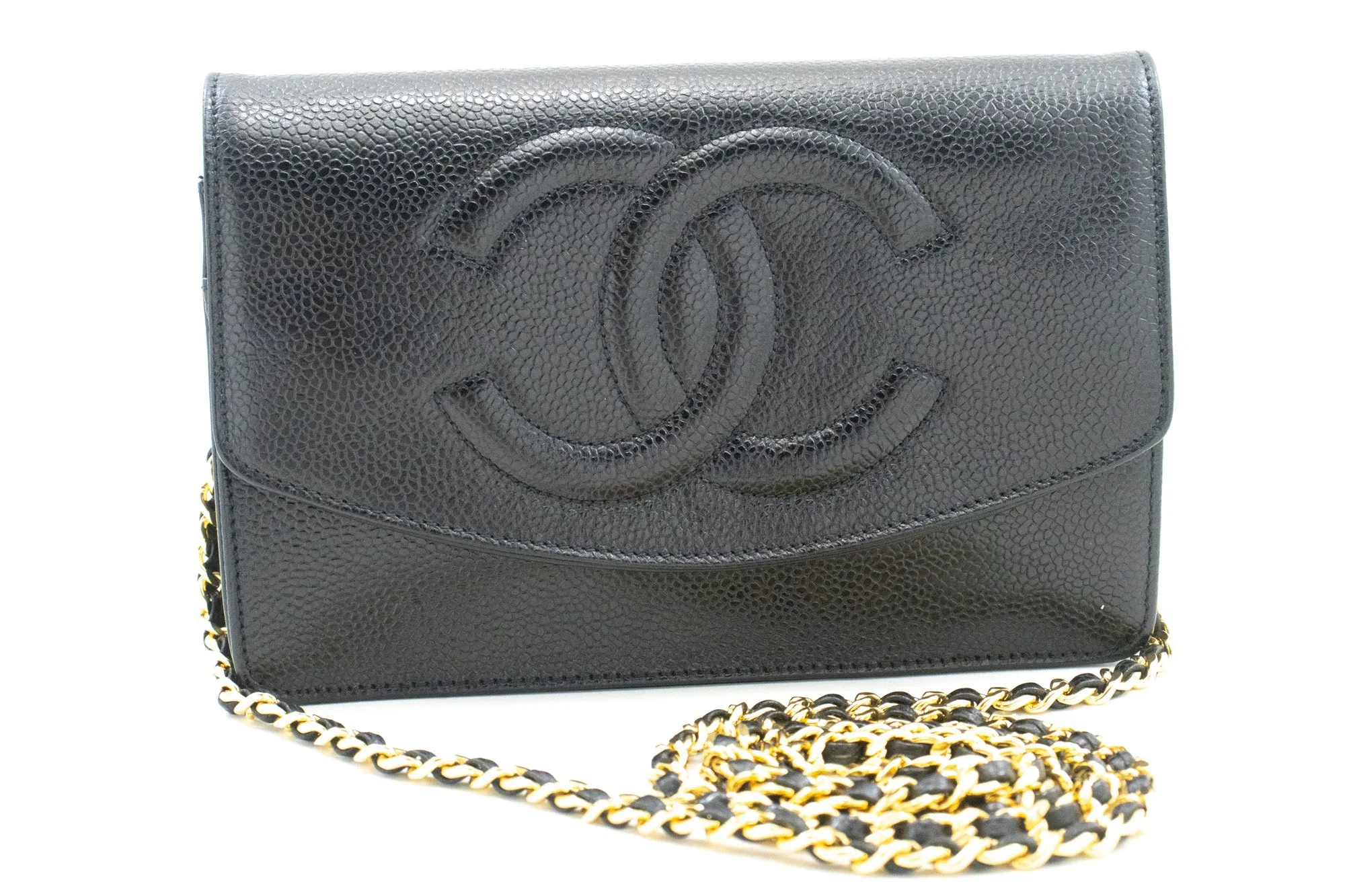 CHANEL Caviar Wallet On Chain WOC Black Shoulder Bag Crossbody n84