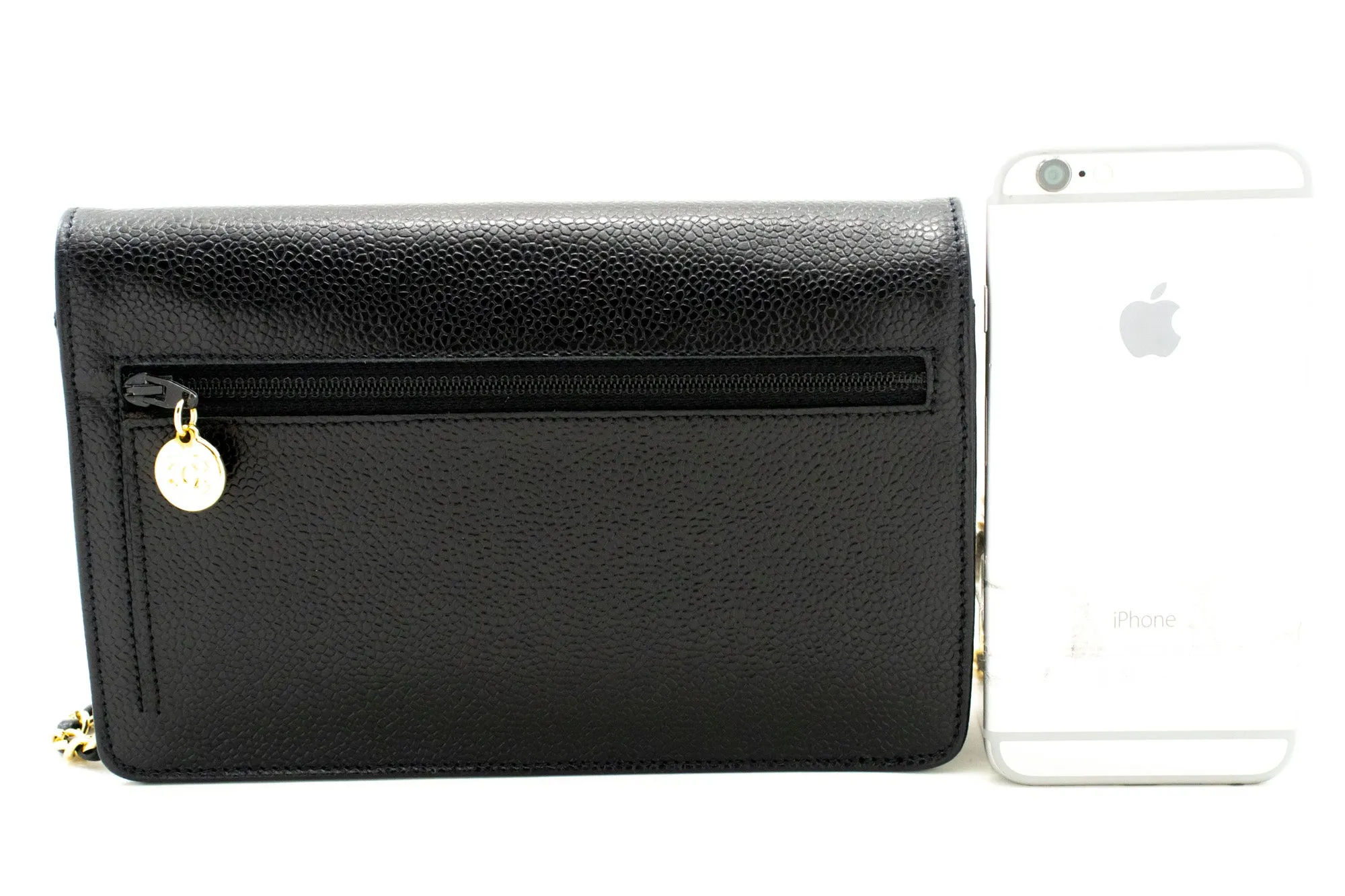 CHANEL Caviar Wallet On Chain WOC Black Shoulder Bag Crossbody n84
