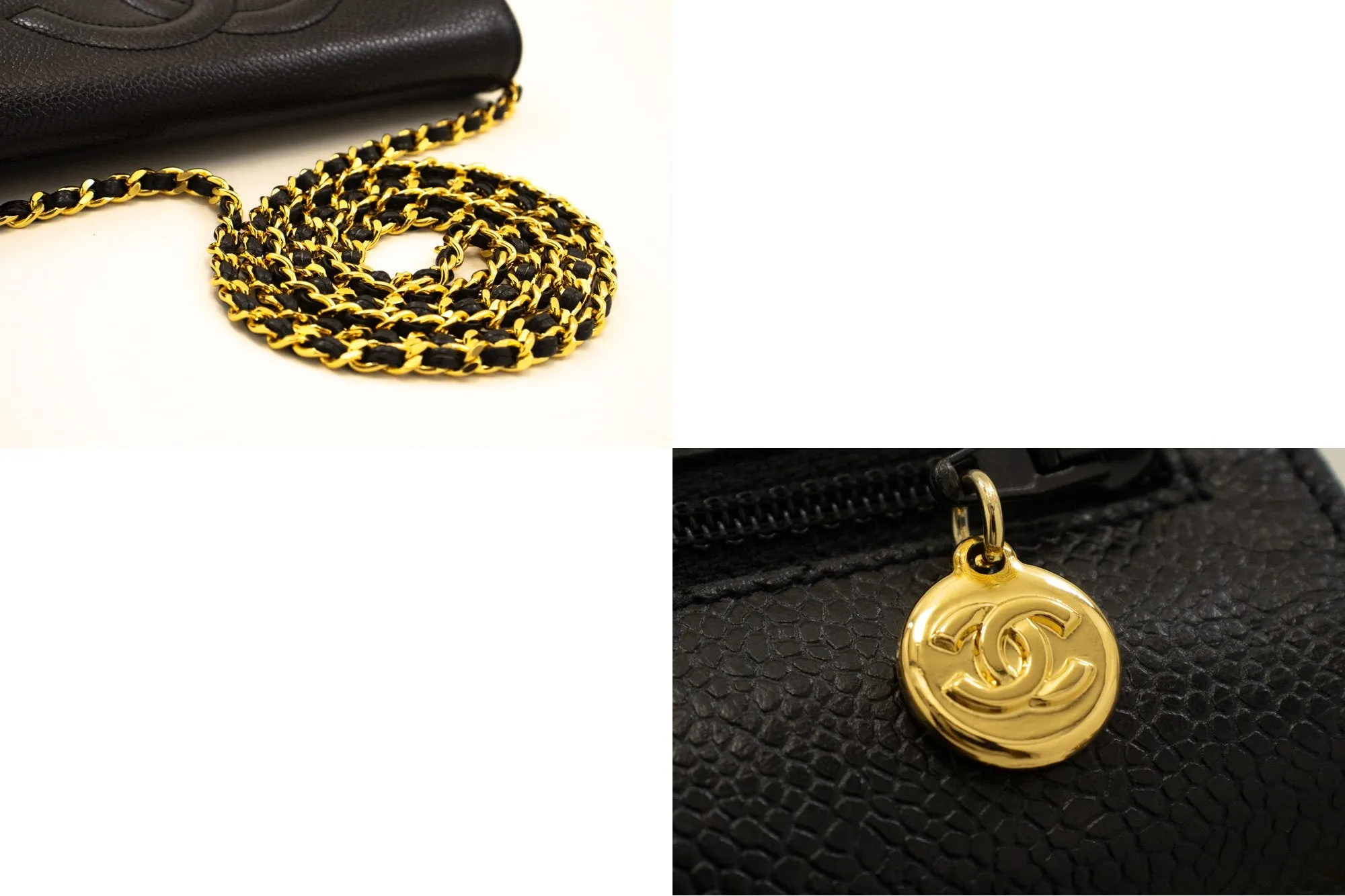 CHANEL Caviar Wallet On Chain WOC Black Shoulder Bag Crossbody n84