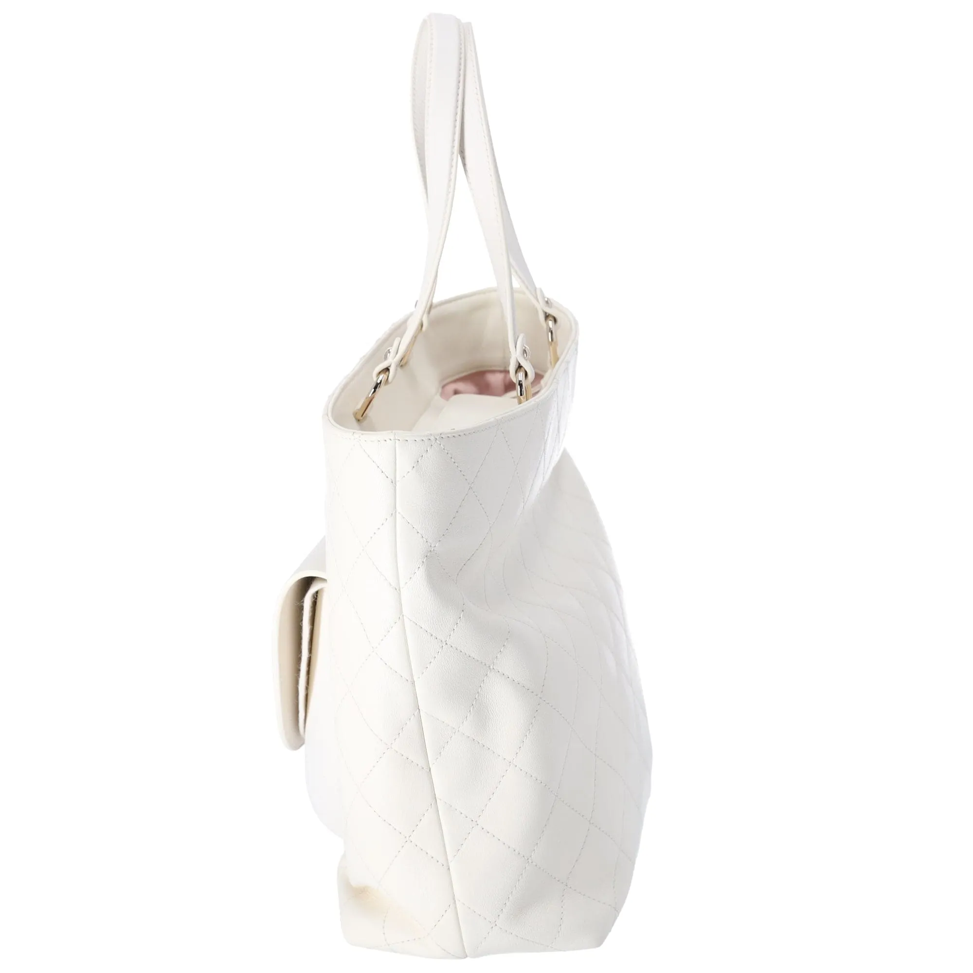 CHANEL CC Quilted Front Pocket Tote Bag Cream Leather