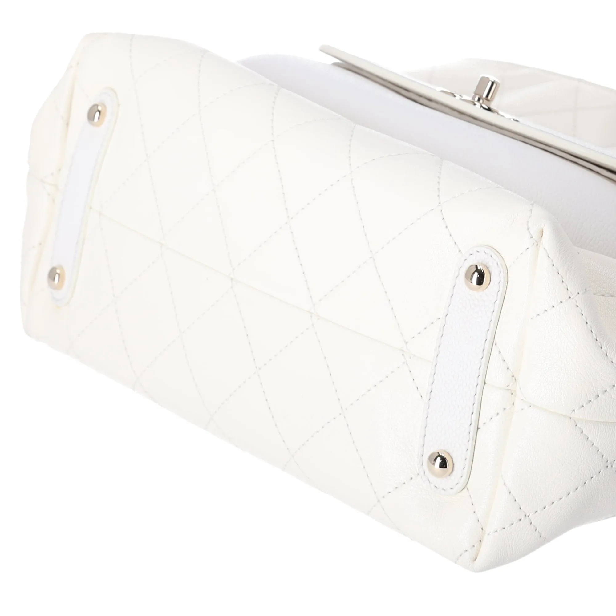 CHANEL CC Quilted Front Pocket Tote Bag Cream Leather