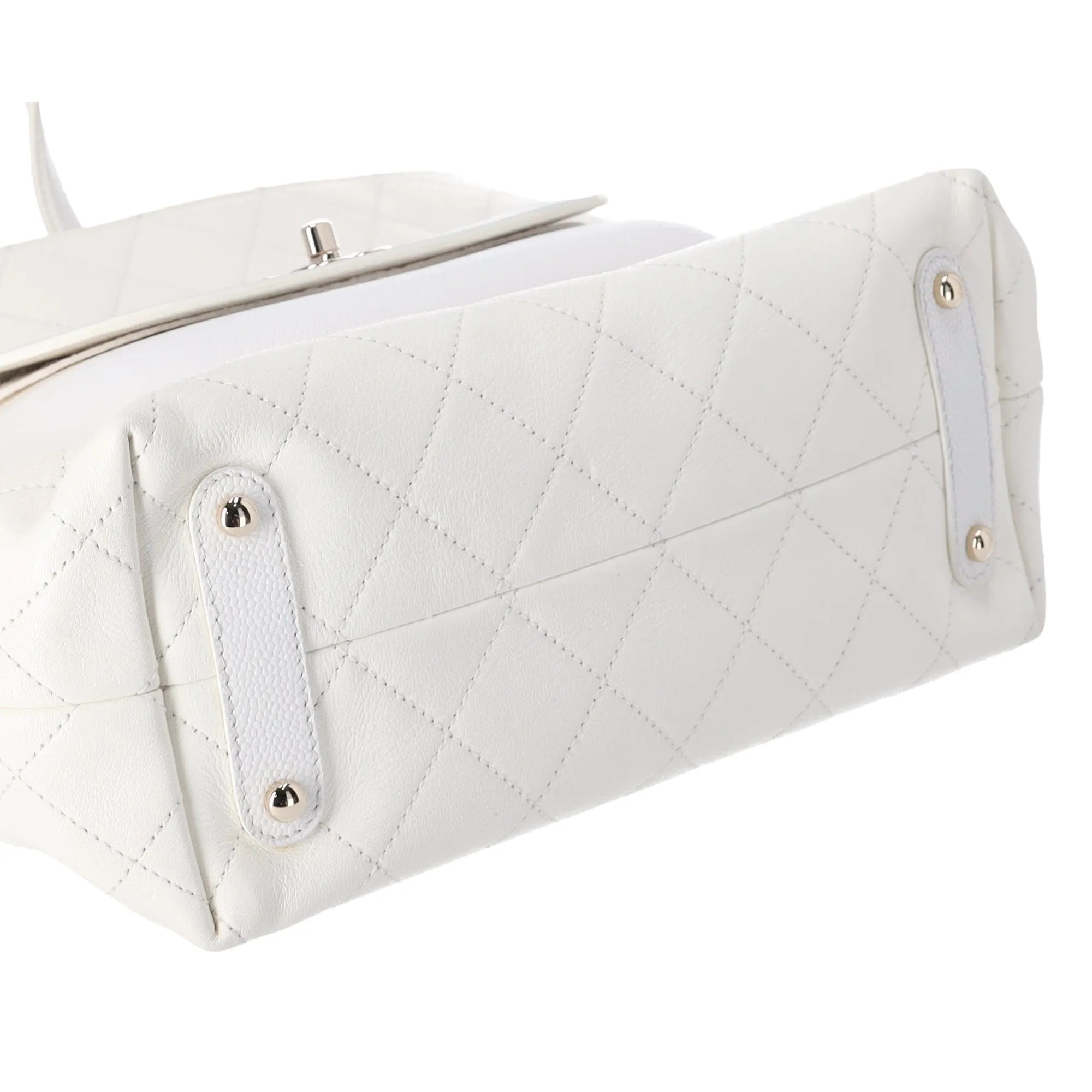 CHANEL CC Quilted Front Pocket Tote Bag Cream Leather