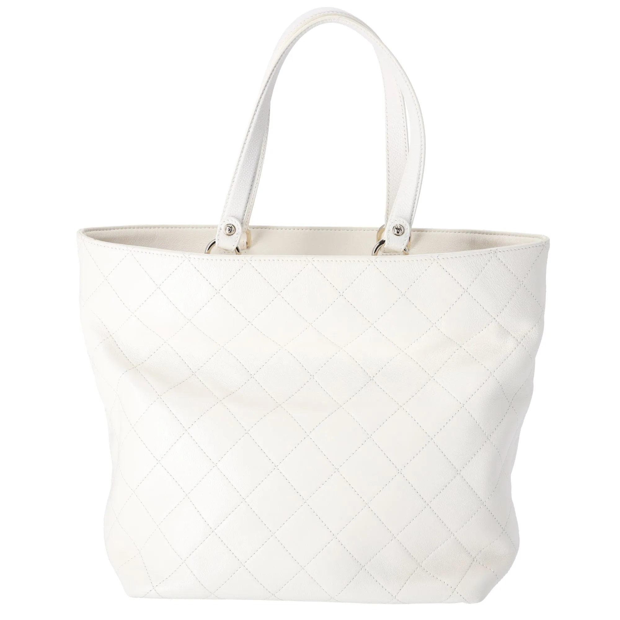 CHANEL CC Quilted Front Pocket Tote Bag Cream Leather