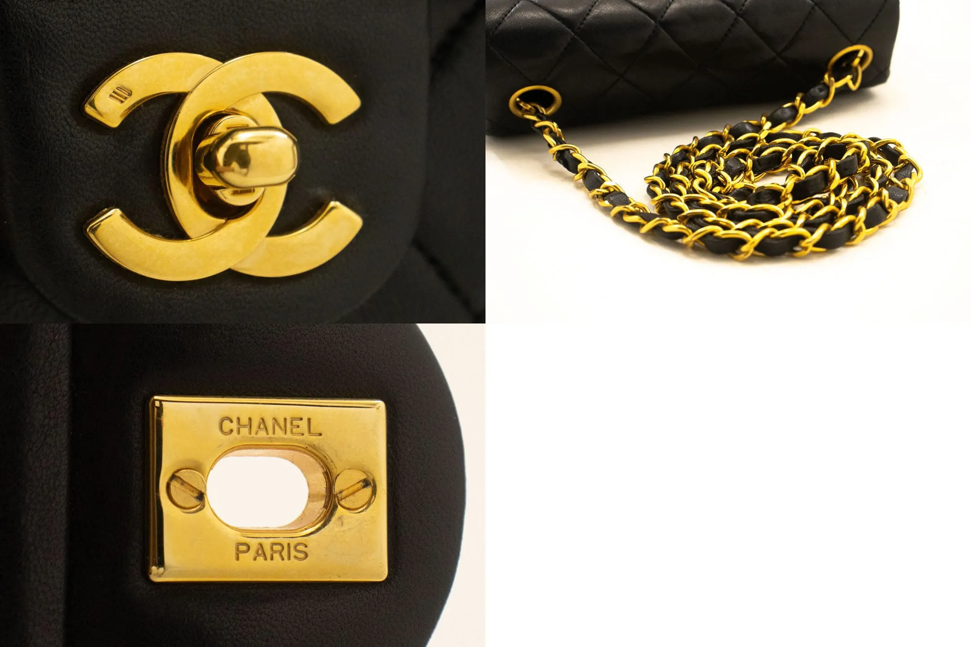CHANEL Mini Square Small Chain Shoulder Bag Crossbody Black Lamb n81