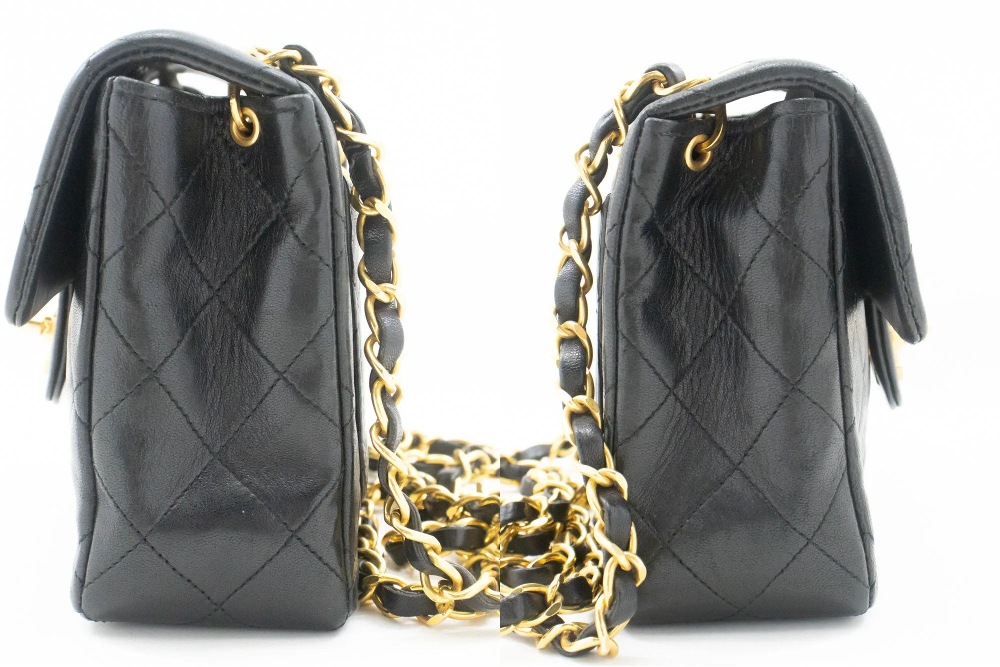 CHANEL Mini Square Small Chain Shoulder Bag Crossbody Black Lamb n81