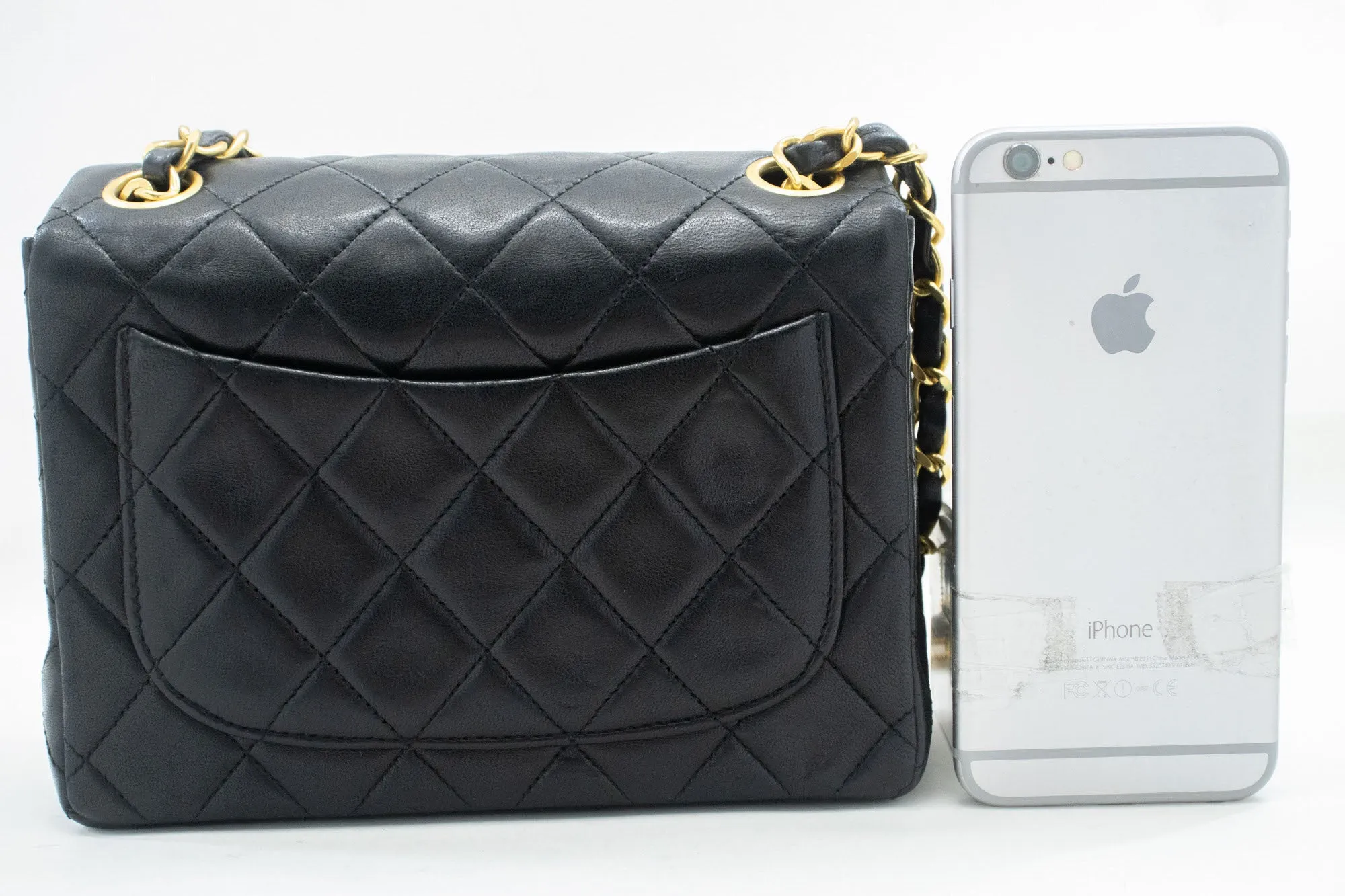 CHANEL Mini Square Small Chain Shoulder Bag Crossbody Black Lamb n81