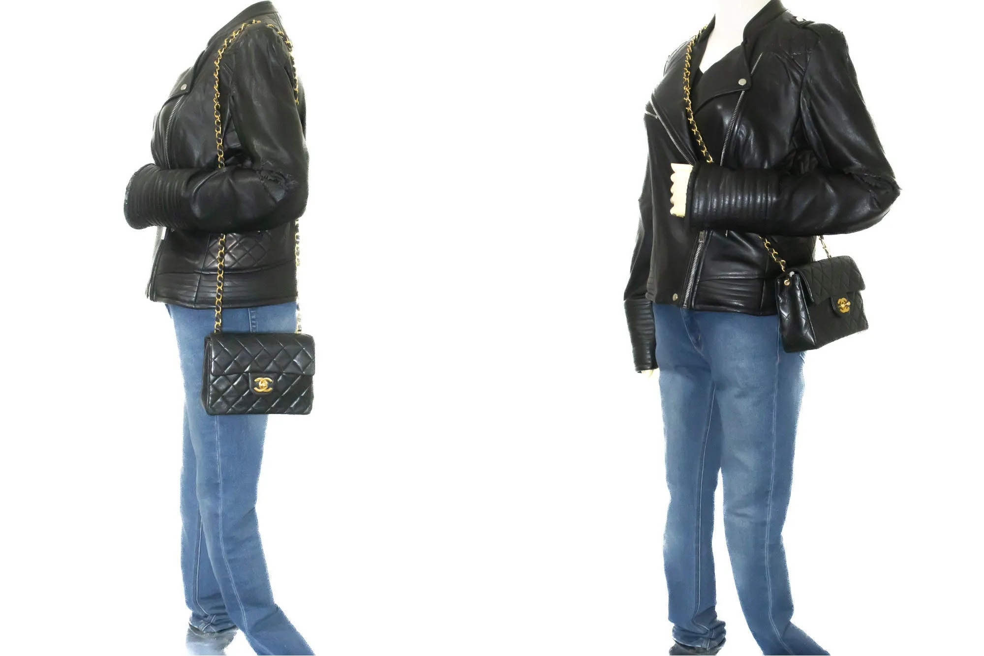 CHANEL Mini Square Small Chain Shoulder Bag Crossbody Black Lamb n81