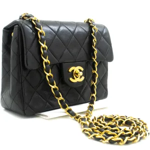 CHANEL Mini Square Small Chain Shoulder Bag Crossbody Black Lamb n81