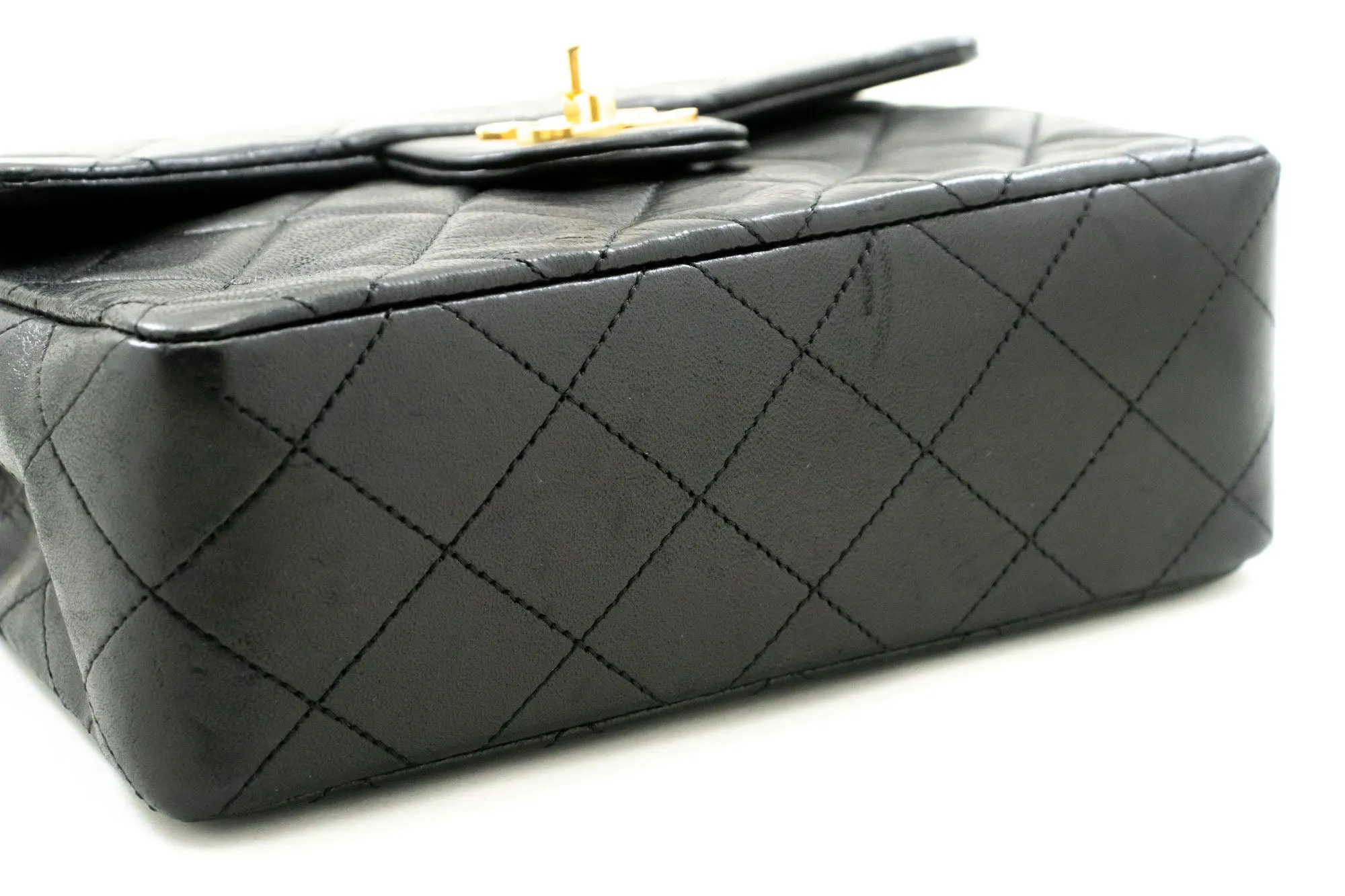 CHANEL Mini Square Small Chain Shoulder Bag Crossbody Black Lamb n81
