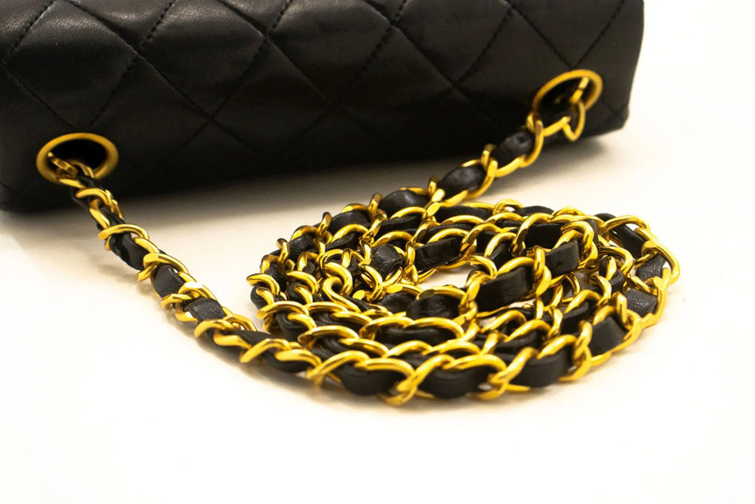 CHANEL Mini Square Small Chain Shoulder Bag Crossbody Black Lamb n81