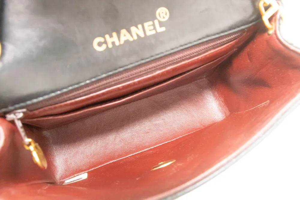 CHANEL Mini Square Small Chain Shoulder Bag Crossbody Black Lamb n81