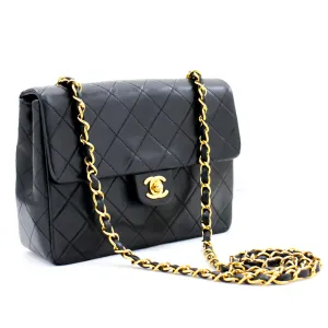 CHANEL Mini Square Small Chain Shoulder Bag Crossbody Black Quilt g36