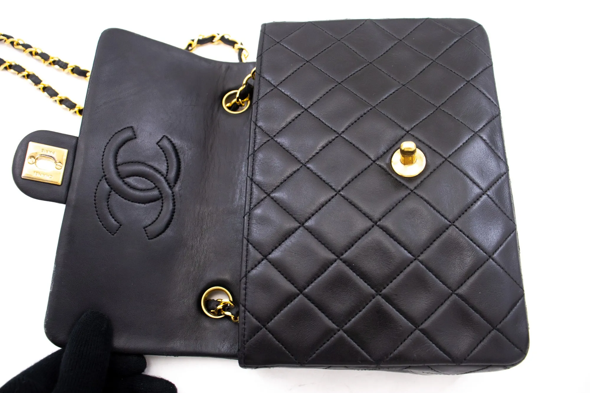 CHANEL Mini Square Small Chain Shoulder Bag Crossbody Black Quilt k85