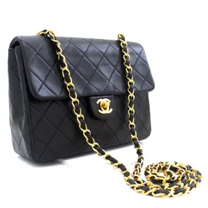 CHANEL Mini Square Small Chain Shoulder Bag Crossbody Black Quilt k85