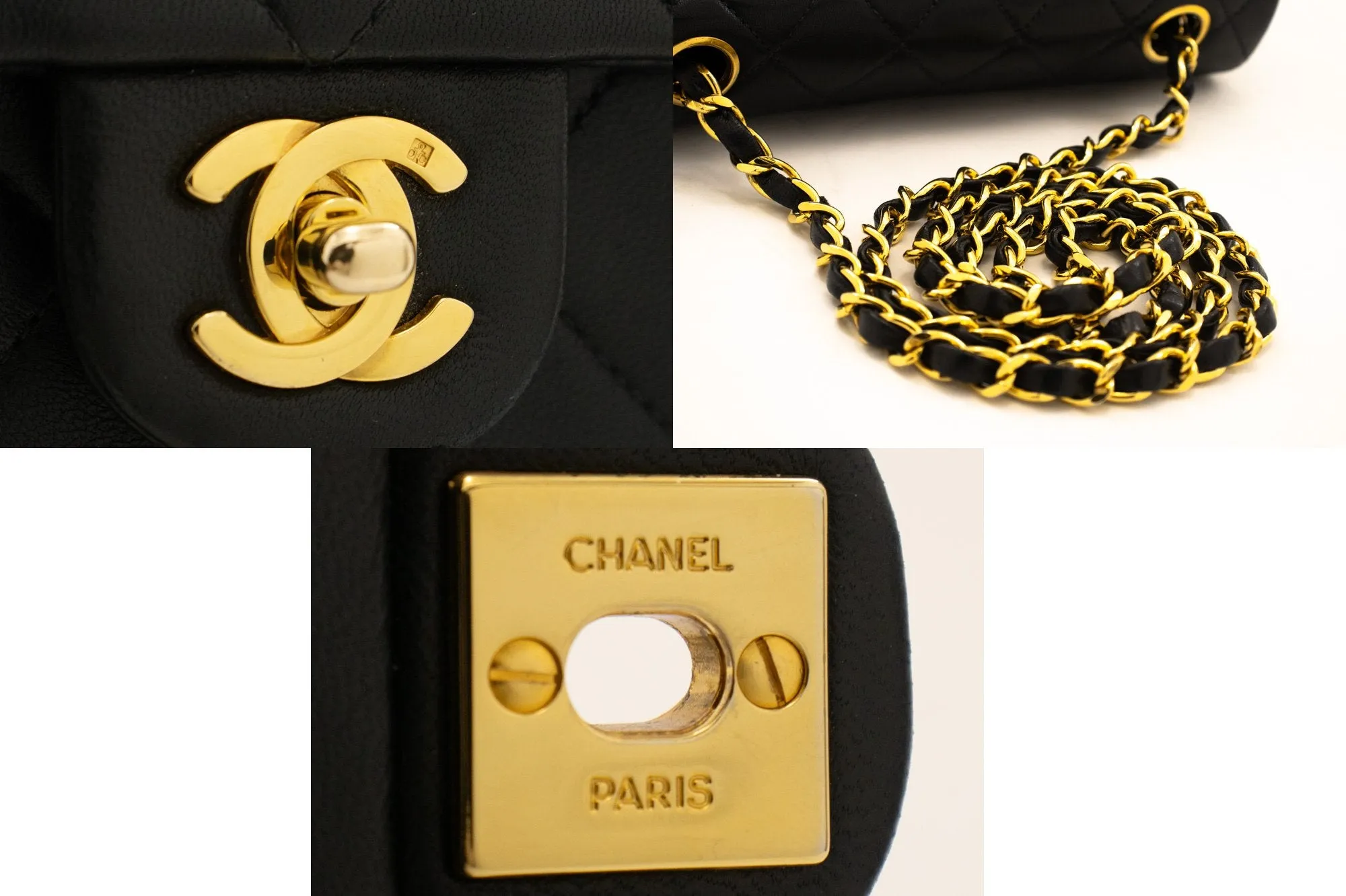CHANEL Mini Square Small Chain Shoulder Bag Crossbody Black Quilt L03
