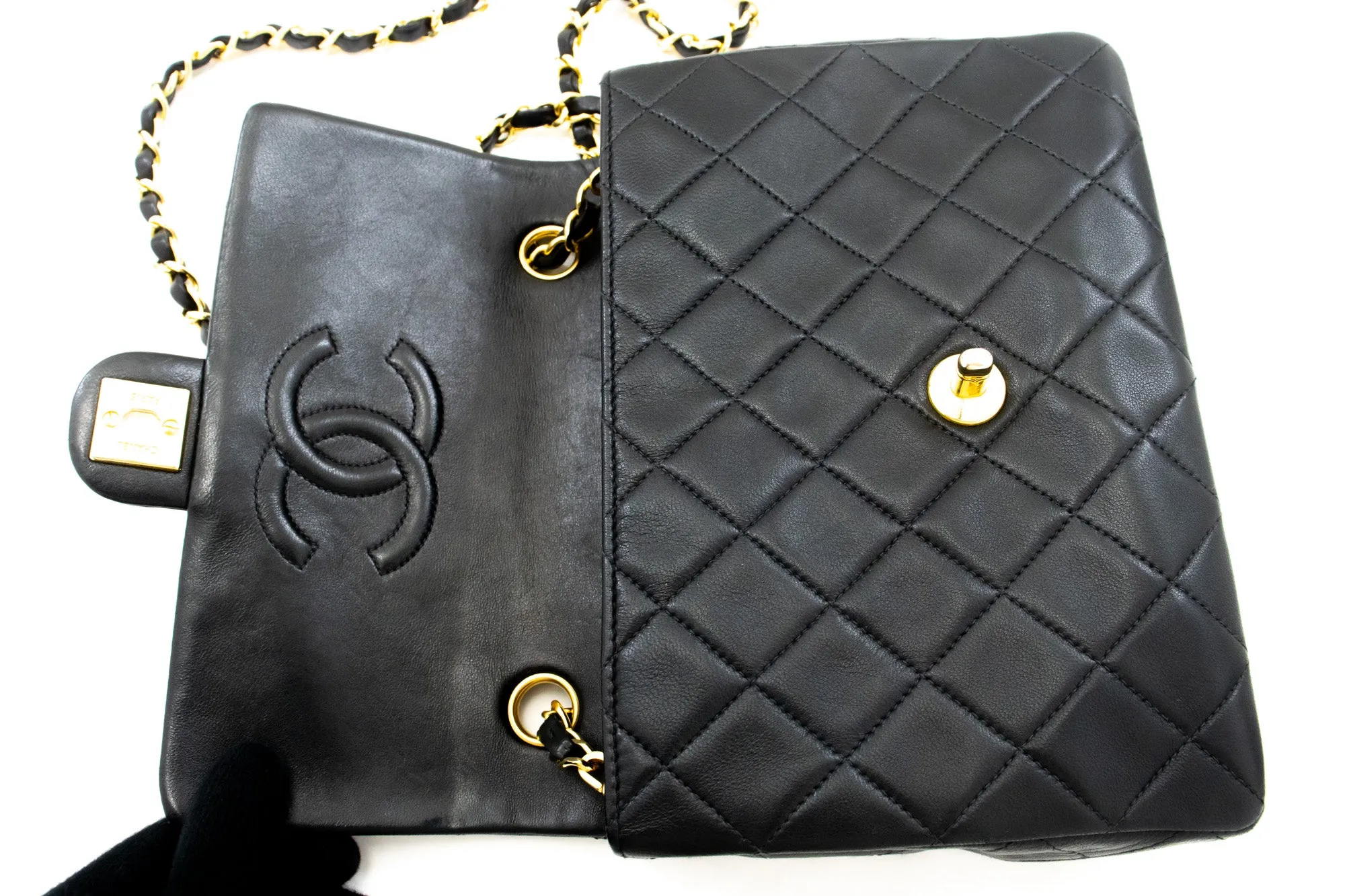 CHANEL Mini Square Small Chain Shoulder Bag Crossbody Black Quilt L03