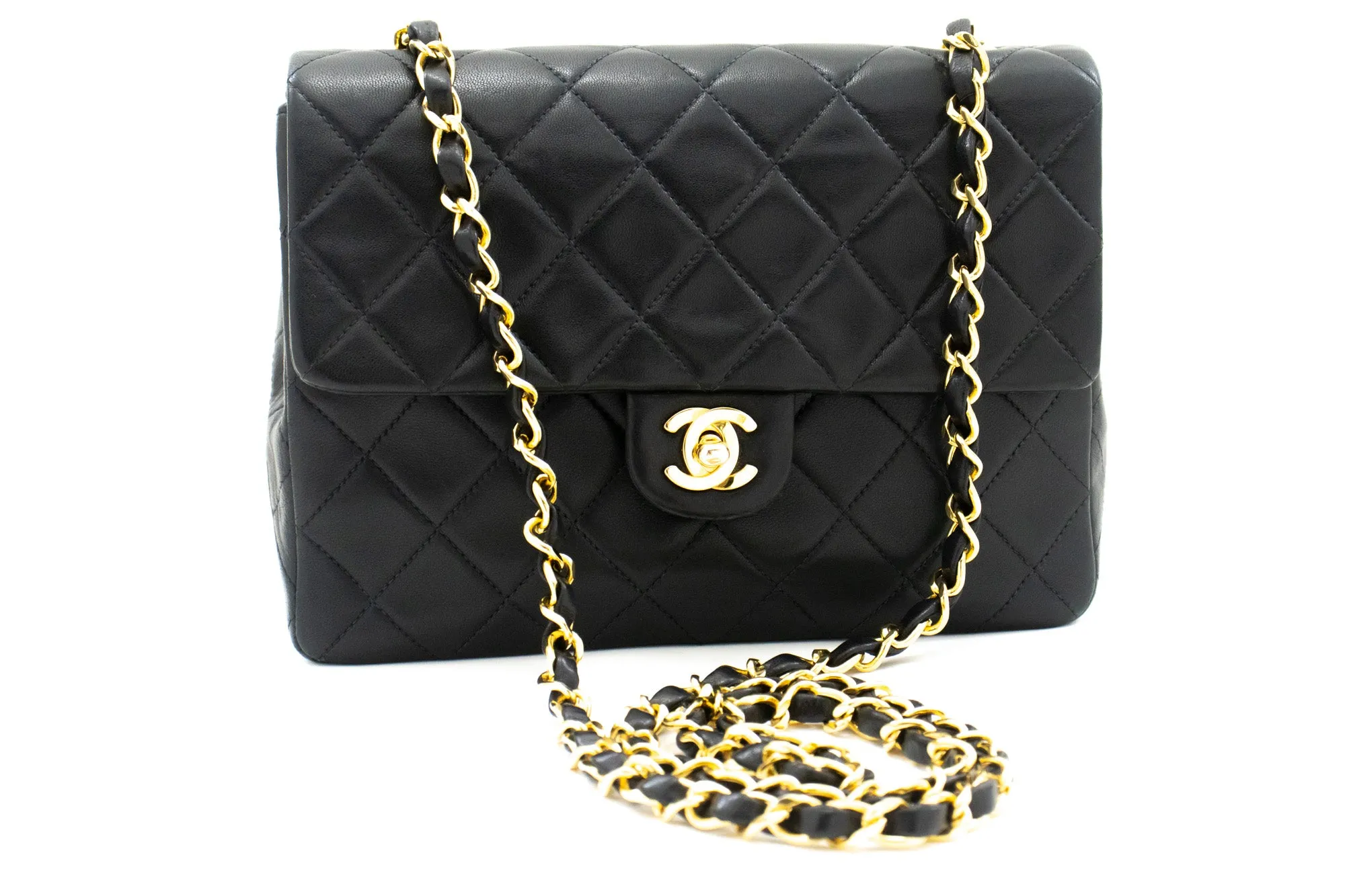 CHANEL Mini Square Small Chain Shoulder Bag Crossbody Black Quilt L03