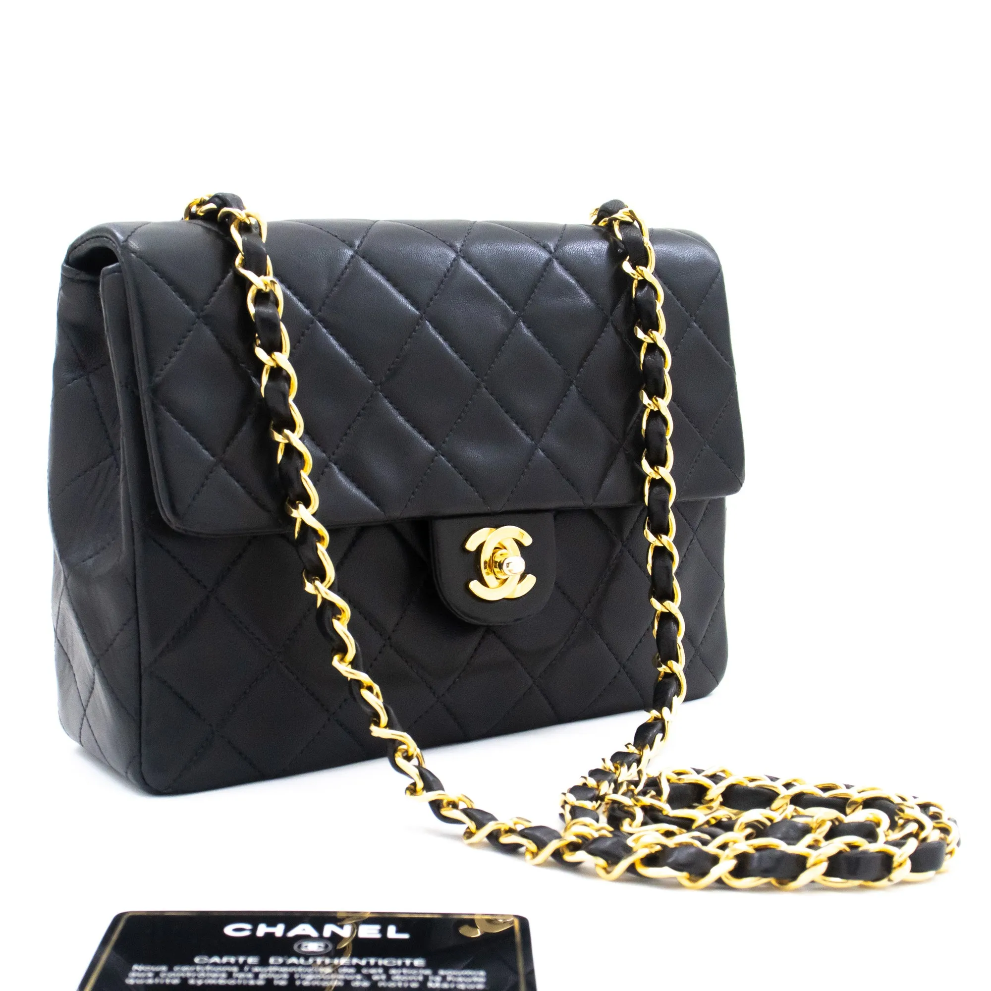 CHANEL Mini Square Small Chain Shoulder Bag Crossbody Black Quilt L03
