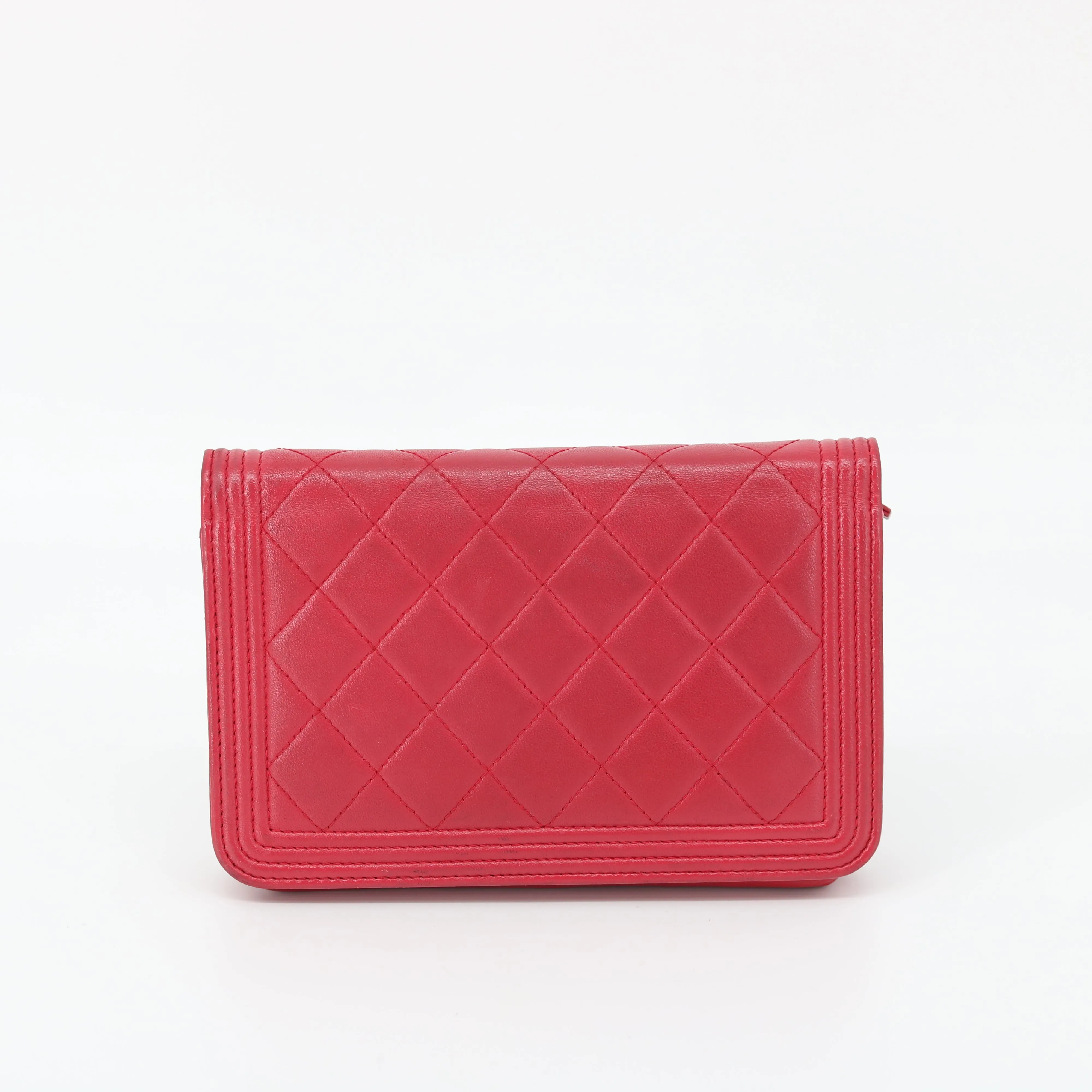 Chanel Red Matelasse Leather Boy Wallet On Chain Crossbody  #1510