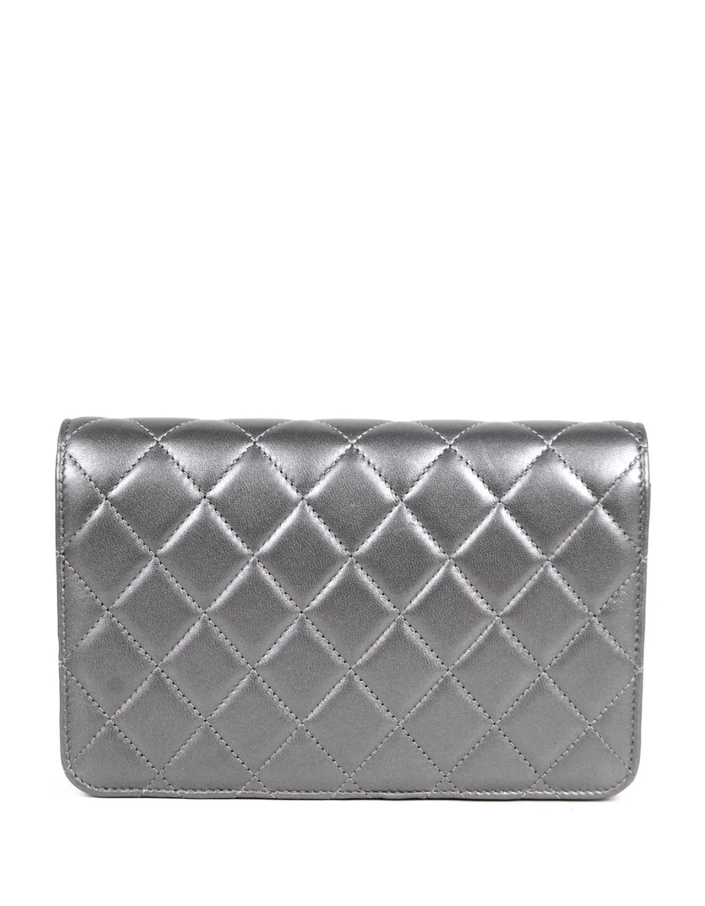 Chanel Silver Lambskin Pearl Wallet On Chain WOC Crossbody Bag