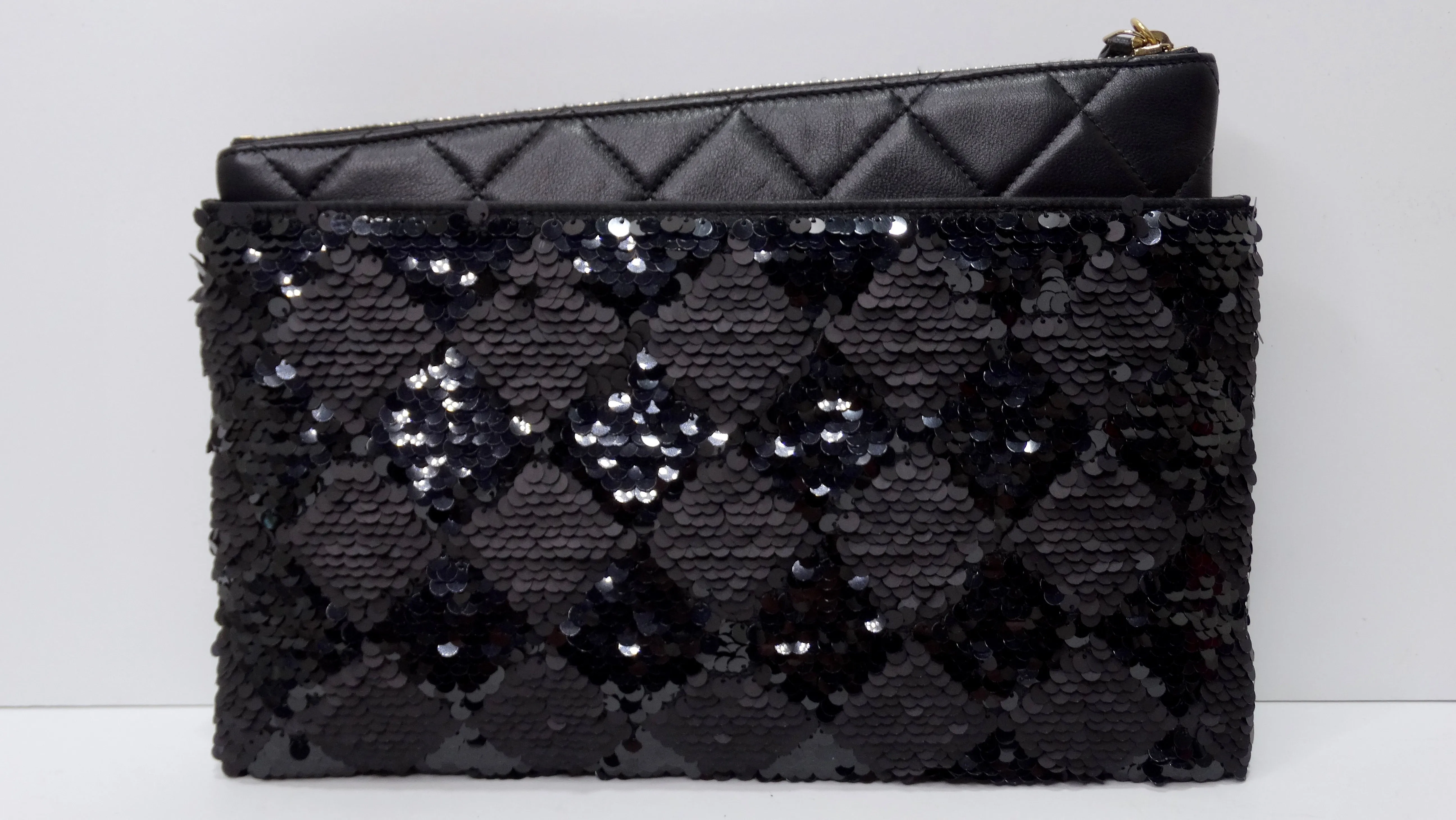 Chanel Textured Sequin and Quilted Leather Clutch