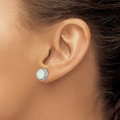 Cheryl M Sterling Silver CZ & Round White Opal Halo Post Earrings