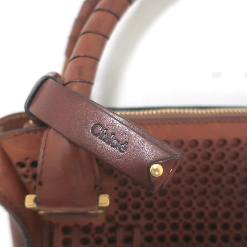 Chloe Marcie Medium Perforated Leather Shoulder Bag Brown Leather Crossbody