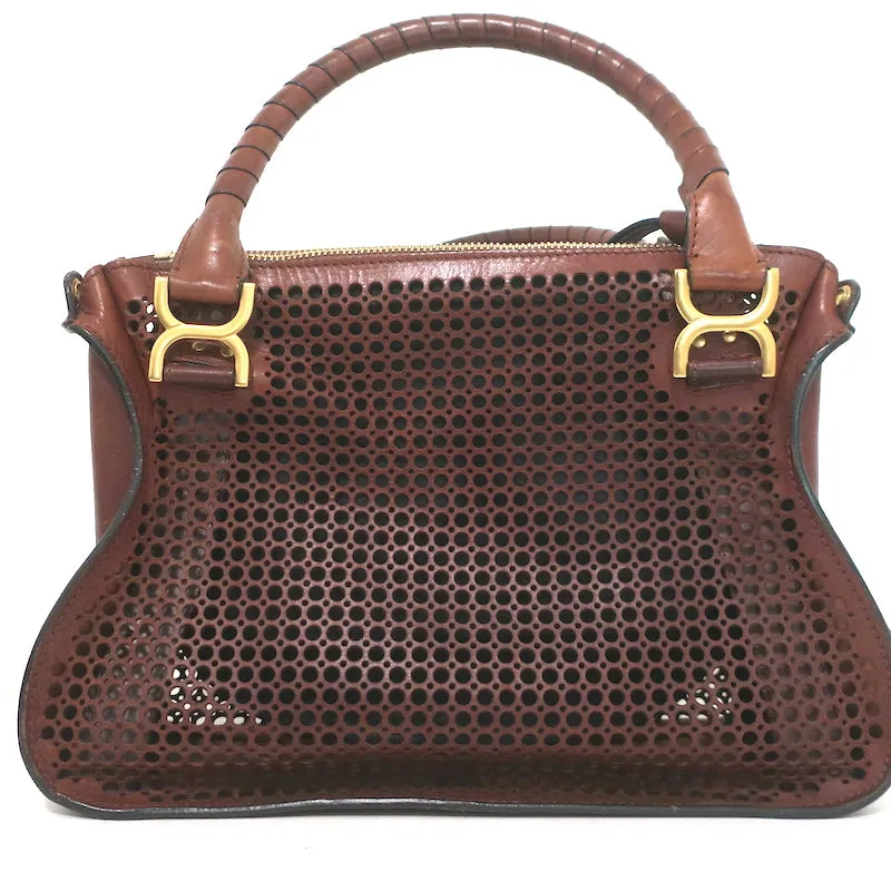 Chloe Marcie Medium Perforated Leather Shoulder Bag Brown Leather Crossbody
