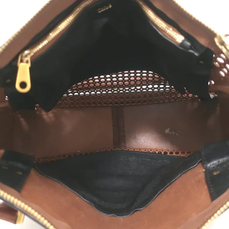 Chloe Marcie Medium Perforated Leather Shoulder Bag Brown Leather Crossbody