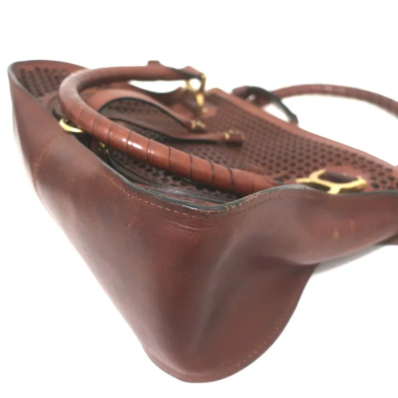Chloe Marcie Medium Perforated Leather Shoulder Bag Brown Leather Crossbody