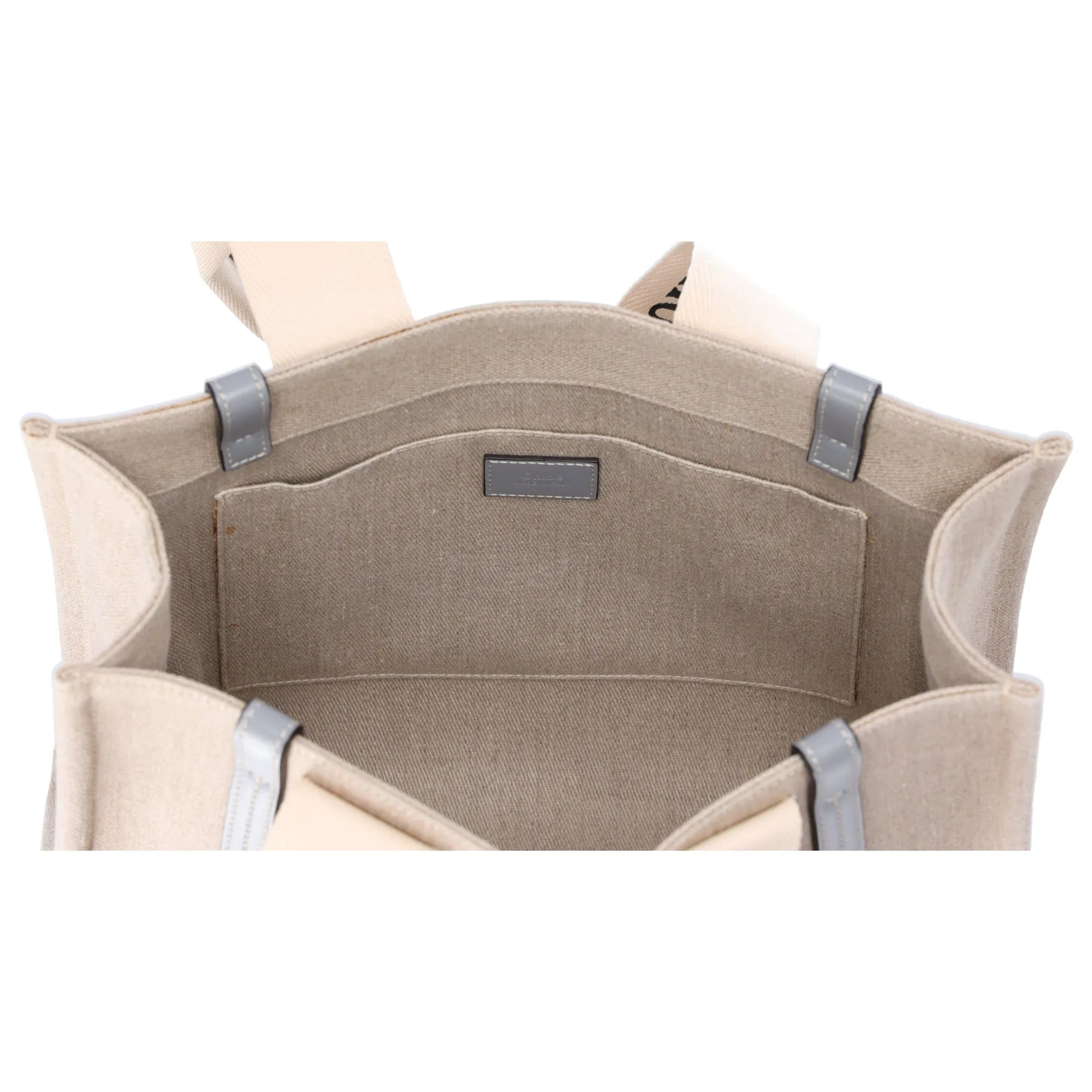 Chloe Woody Medium Tote Bag Tote Bag Beige Gray Multi Canvas Leather