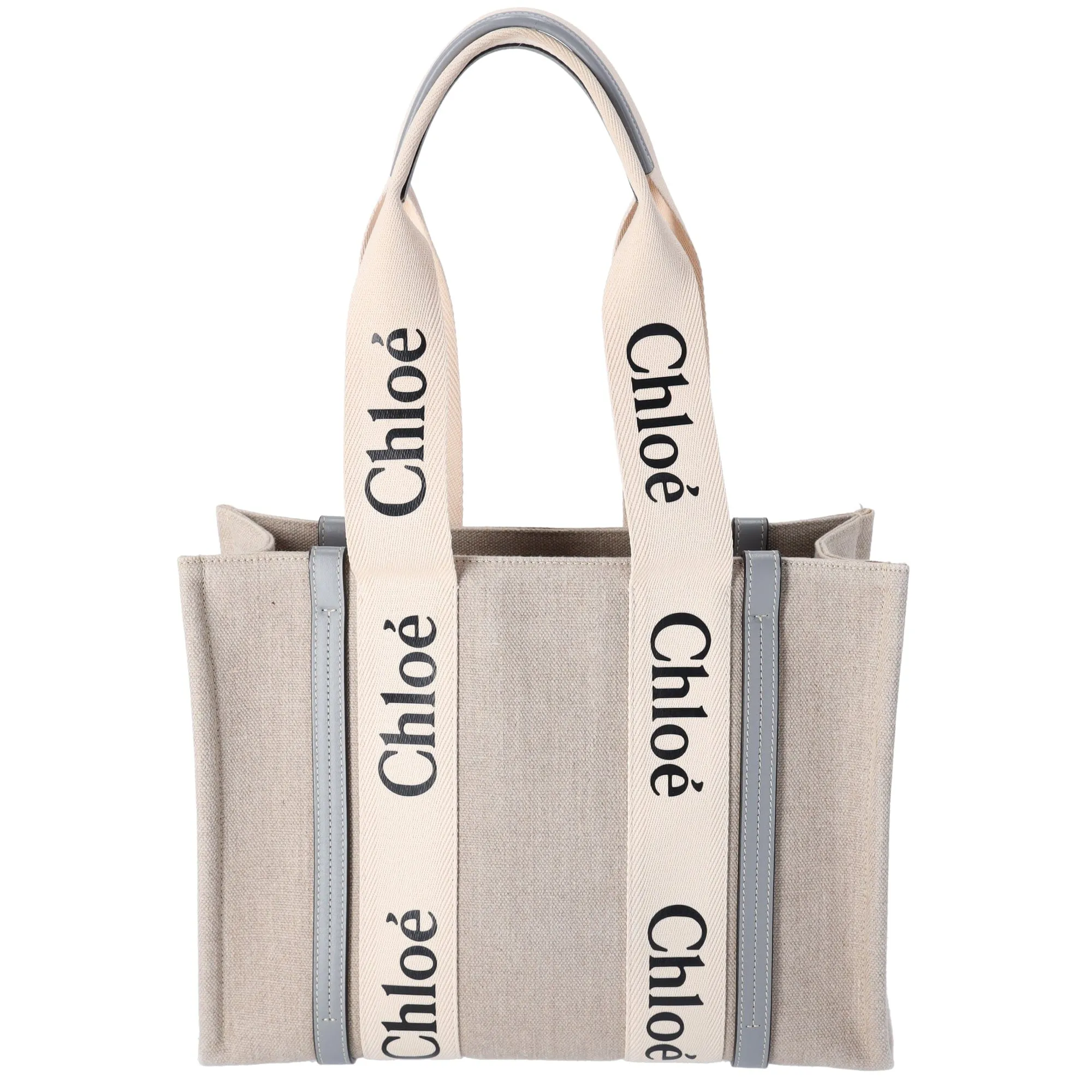 Chloe Woody Medium Tote Bag Tote Bag Beige Gray Multi Canvas Leather