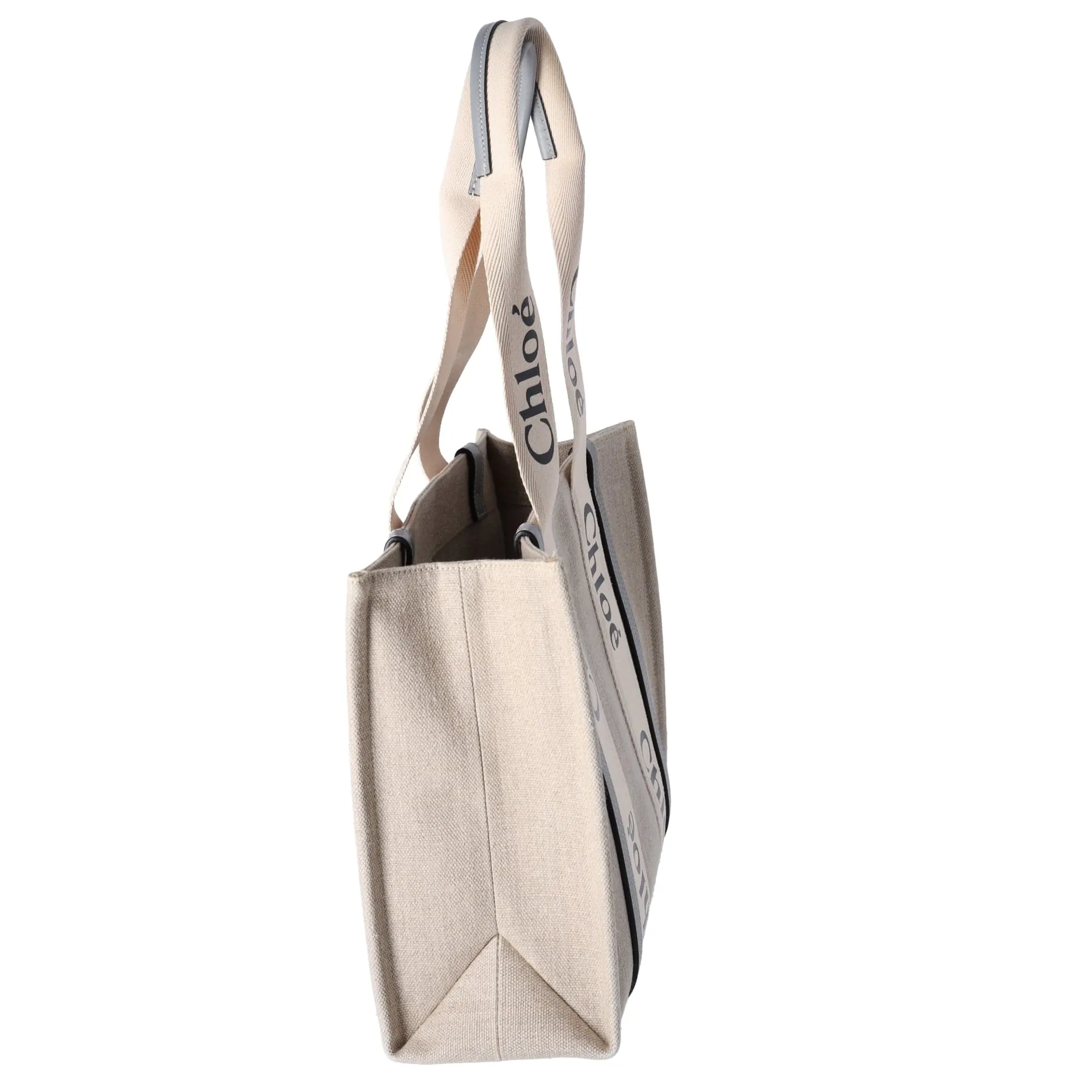 Chloe Woody Medium Tote Bag Tote Bag Beige Gray Multi Canvas Leather