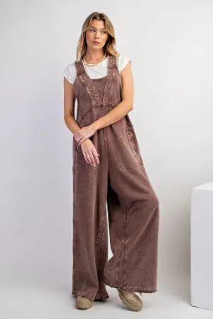 Chocolate Washed Soft Terry Knit Jumpsuit with Back Zipper