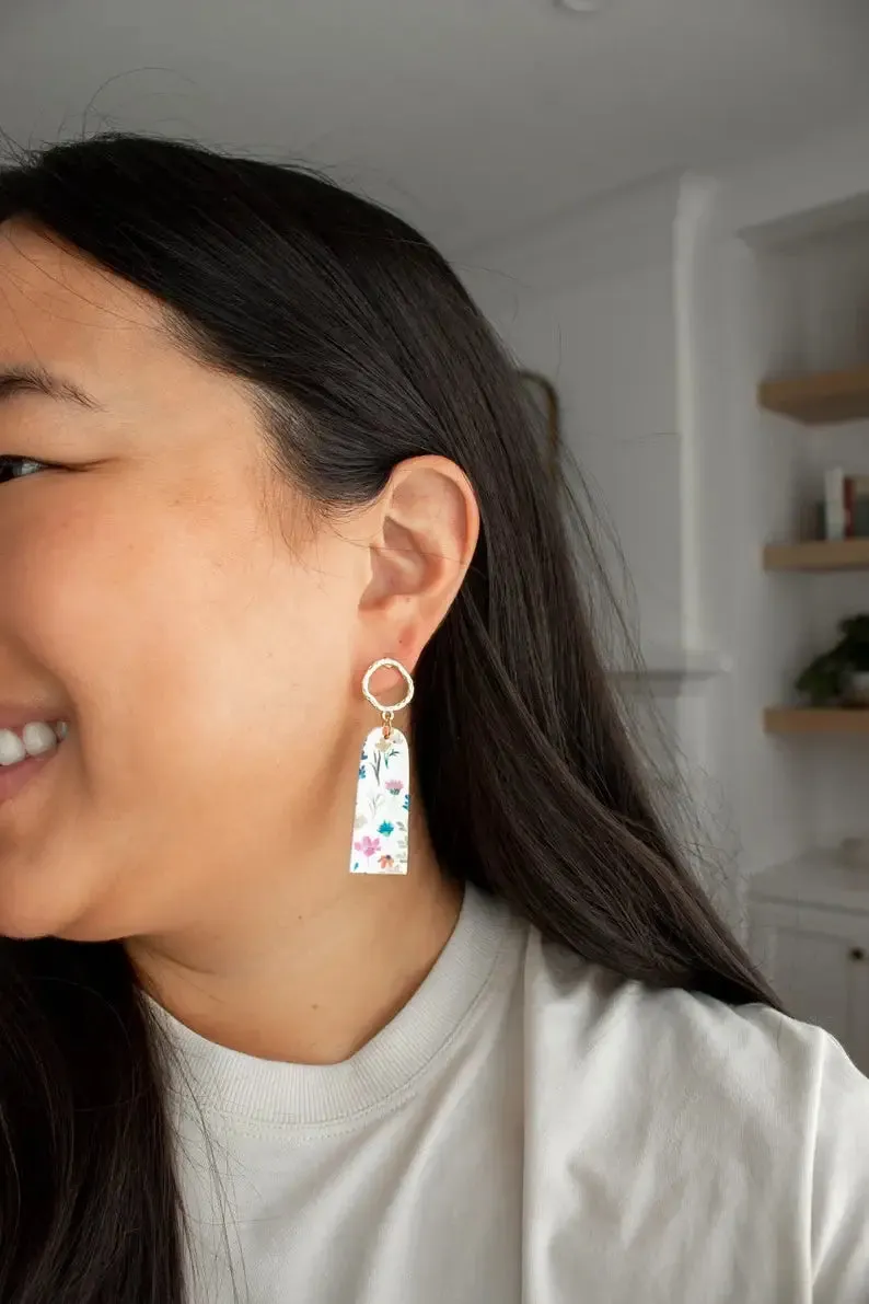 Clay Jewelry | Floral Printed Dangles