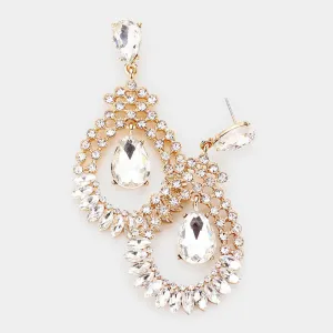 Clear Teardrop Circle Dangle Pageant Earrings on Gold | Prom Earrings | 489007