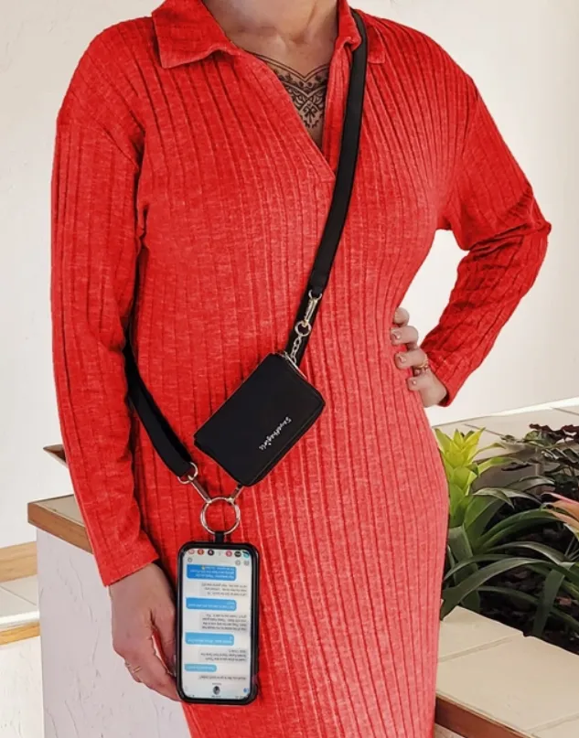 Clip & Go Brushed Vegan Leather Phone Lanyard - Rfid Pouch