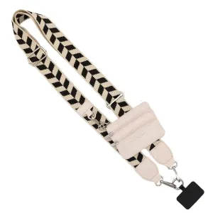 Clip & Go Crossbody Strap w/Zippered Pouch: Black/Cream Chevron